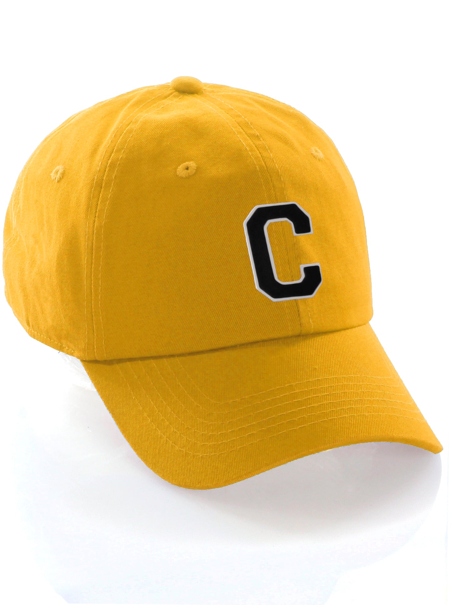 I&W Hatgear Customized Letter Initial Baseball Hat A to Z Team Colors, Gold Cap White Black