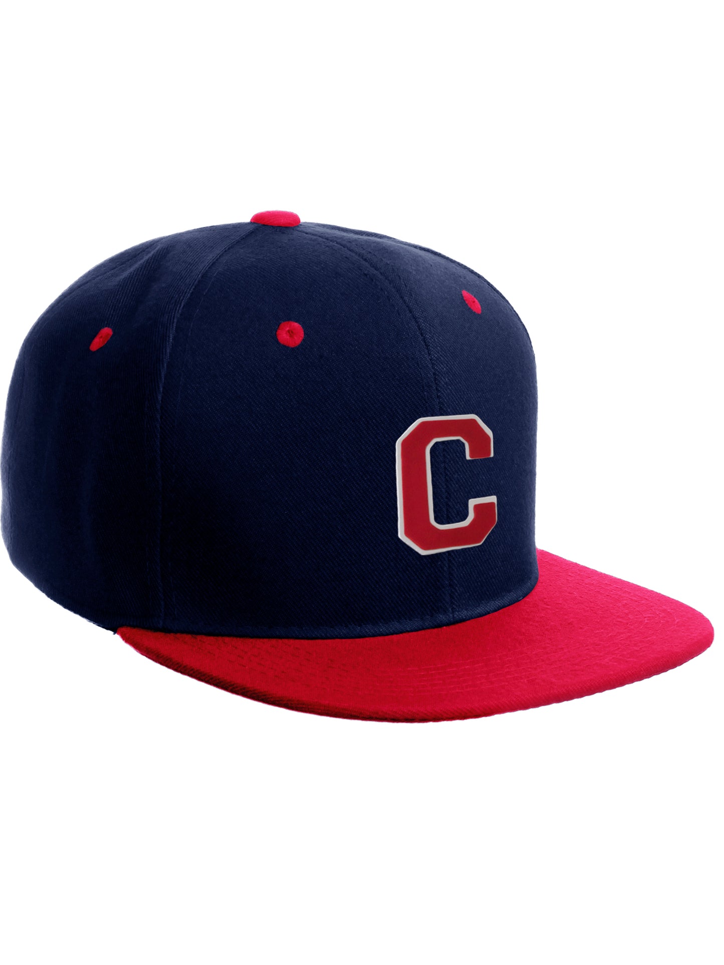 Classic Snapback Hat Custom A to Z Initial Letters, Navy Red Cap White Red