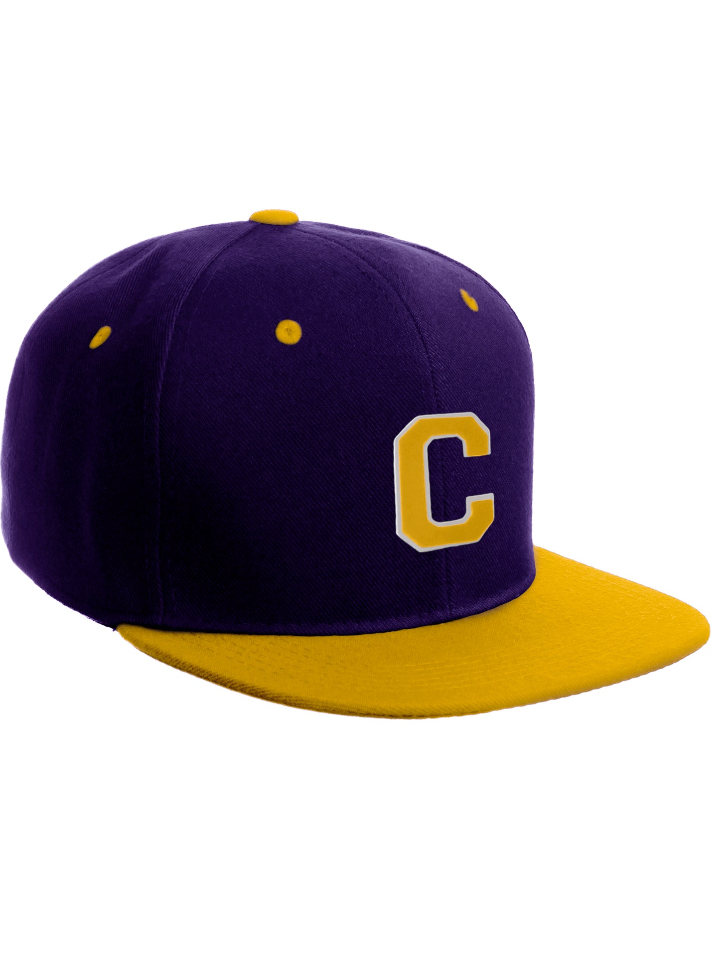 Classic Snapback Hat Custom A to Z Initial Letters, Purple Gold Cap White Gold