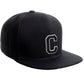 Classic Snapback Hat Custom A to Z Initial Raised Letters, Black Cap White Black