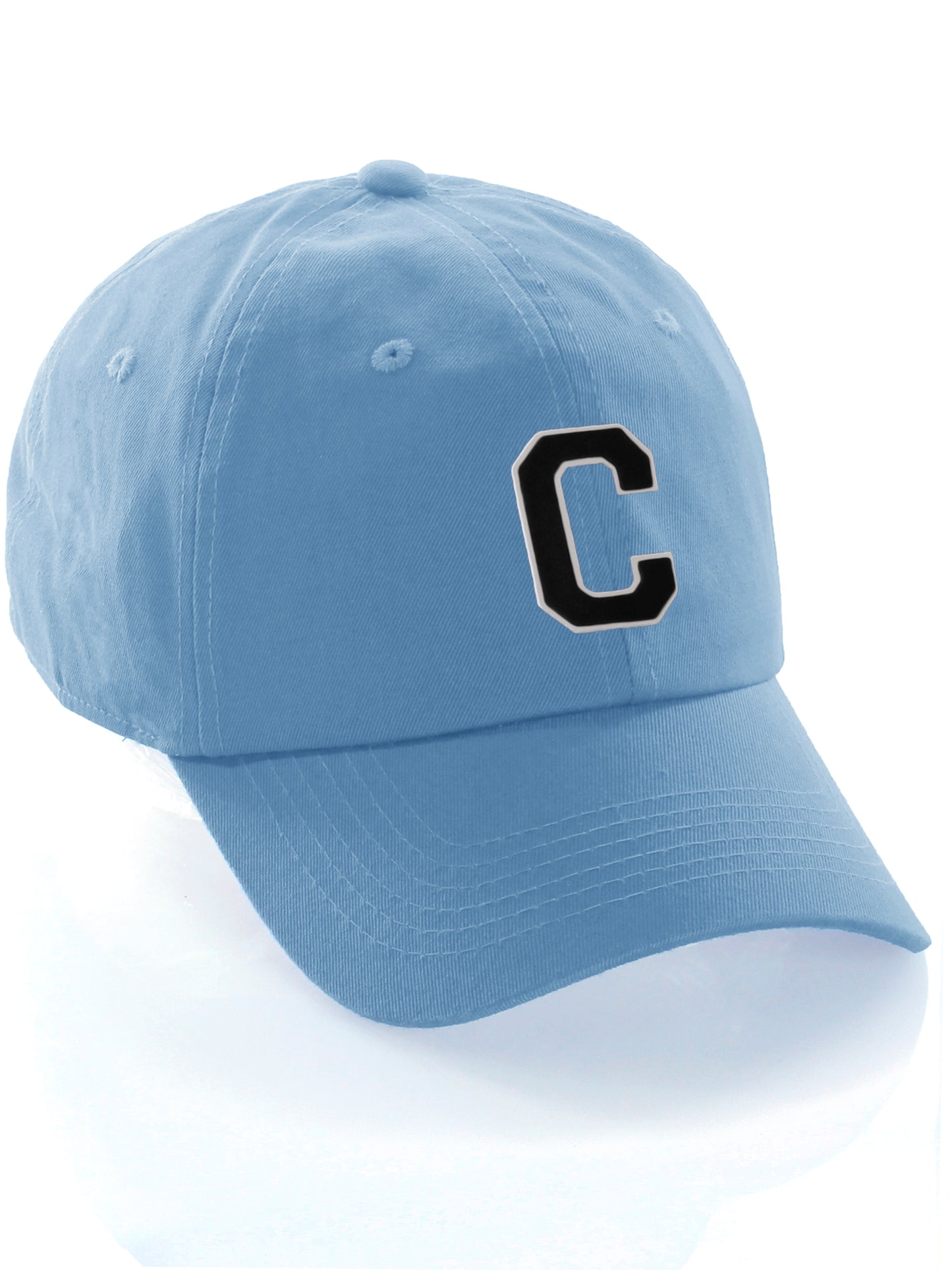 Customized Letter Initial Baseball Hat A to Z Team Colors, Sky Cap White Black