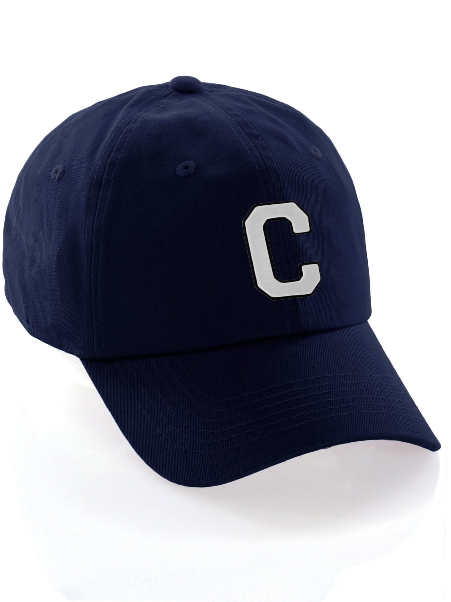 I&W Hatgear Customized Letter Initial Baseball Hat A to Z Team Colors, Navy Cap Black White