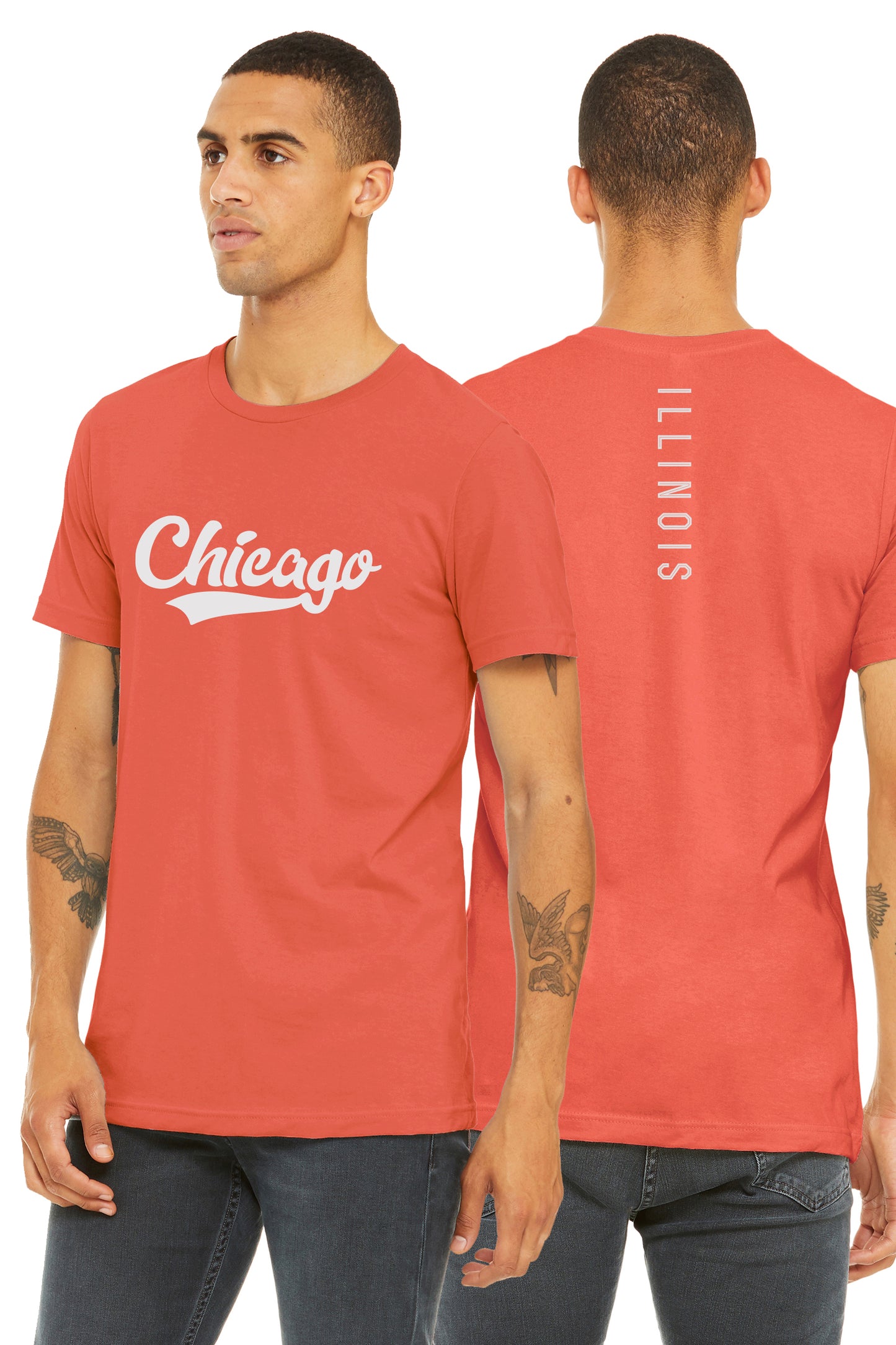 Daxton Adult Unisex Tshirt Chicago Script with Illinois Vertical on the Back