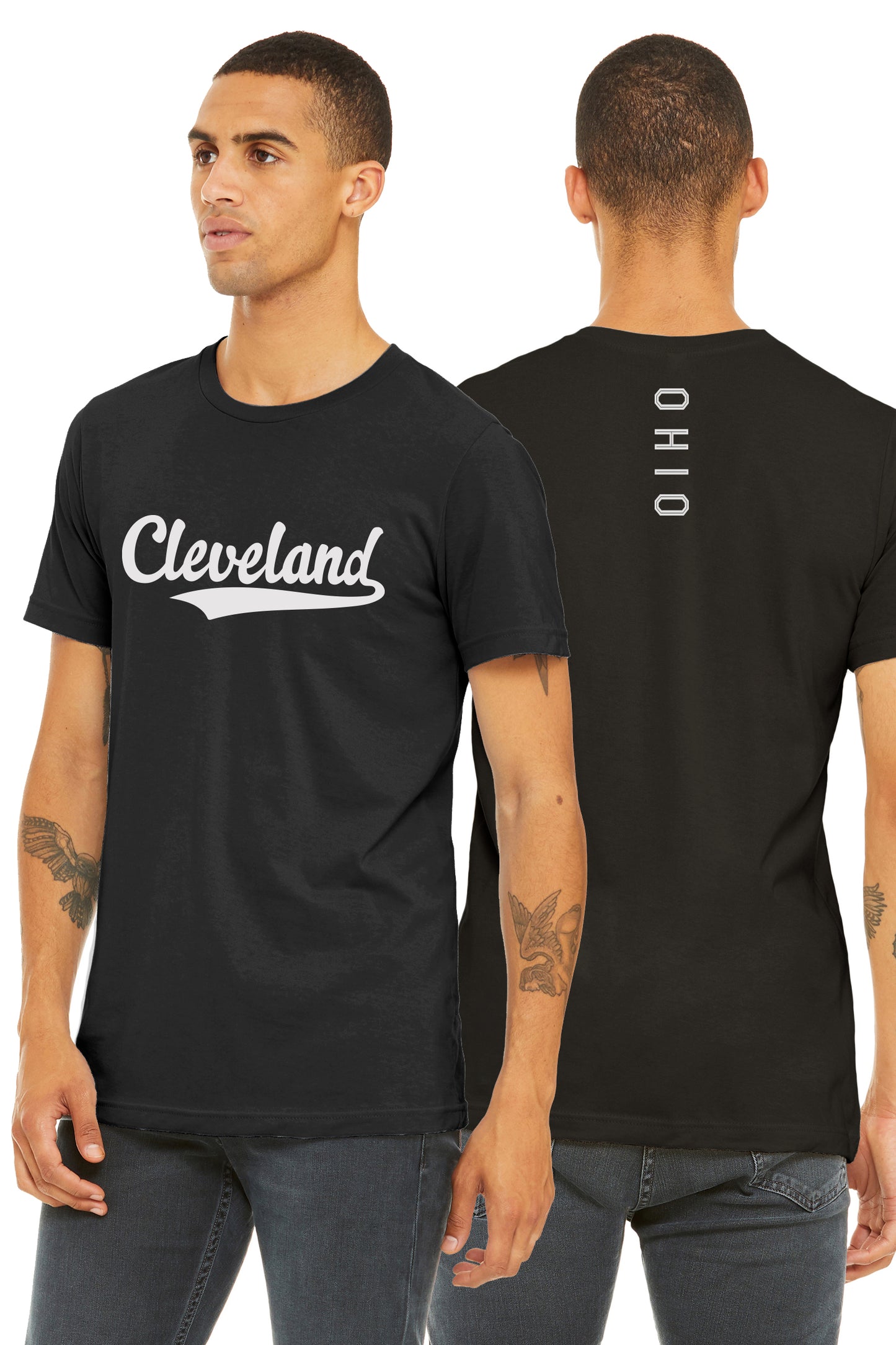 Daxton Adult Unisex Tshirt Cleveland Script with Ohio Vertical on the Back