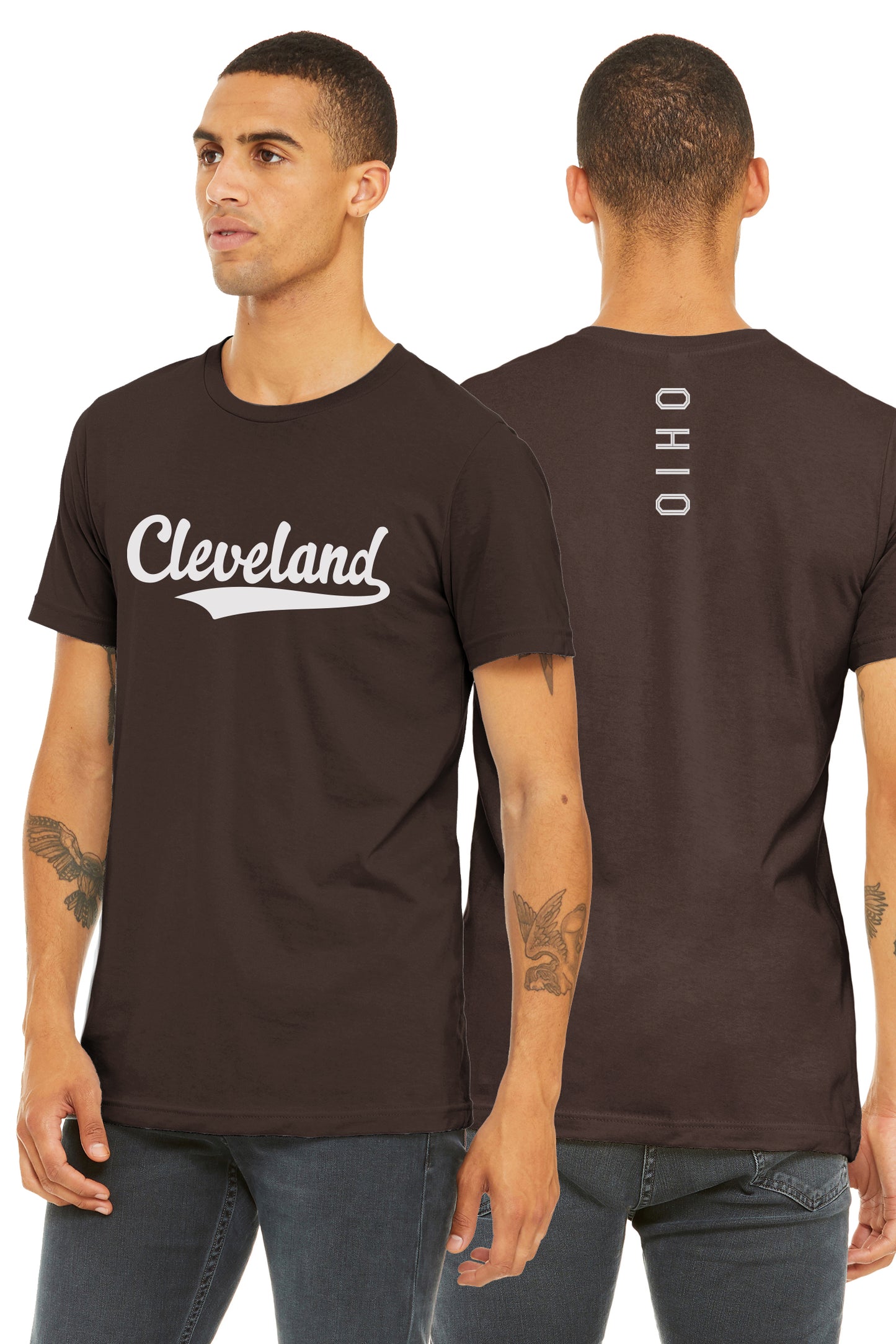 Daxton Adult Unisex Tshirt Cleveland Script with Ohio Vertical on the Back