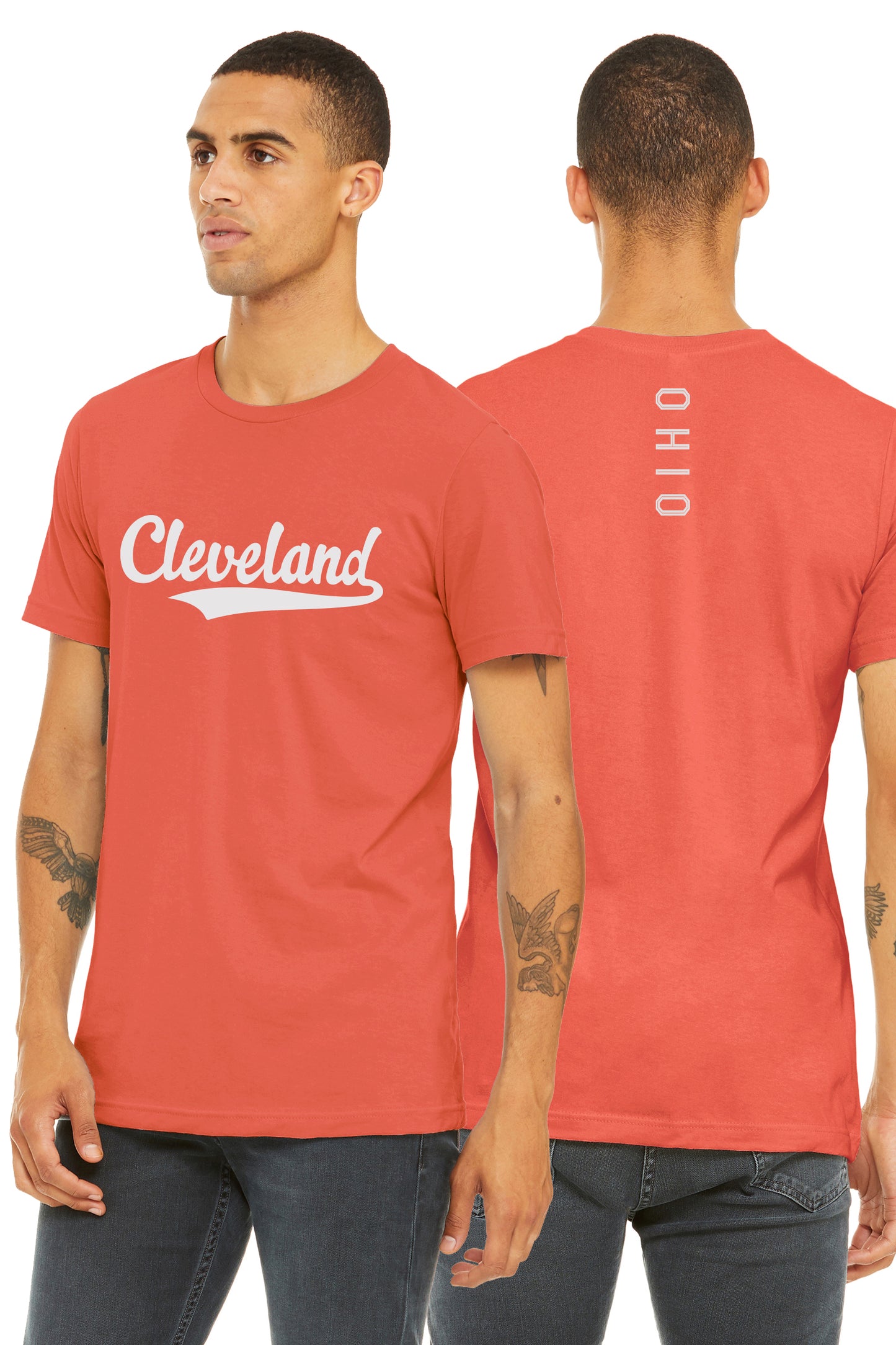 Daxton Adult Unisex Tshirt Cleveland Script with Ohio Vertical on the Back