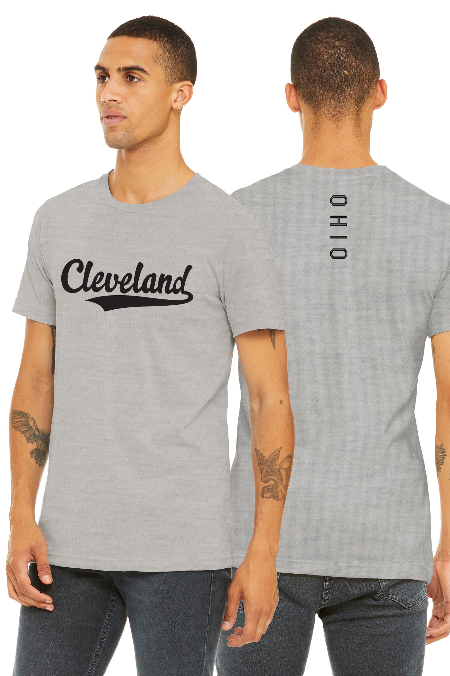 Daxton Adult Unisex Tshirt Cleveland Script with Ohio Vertical on the Back