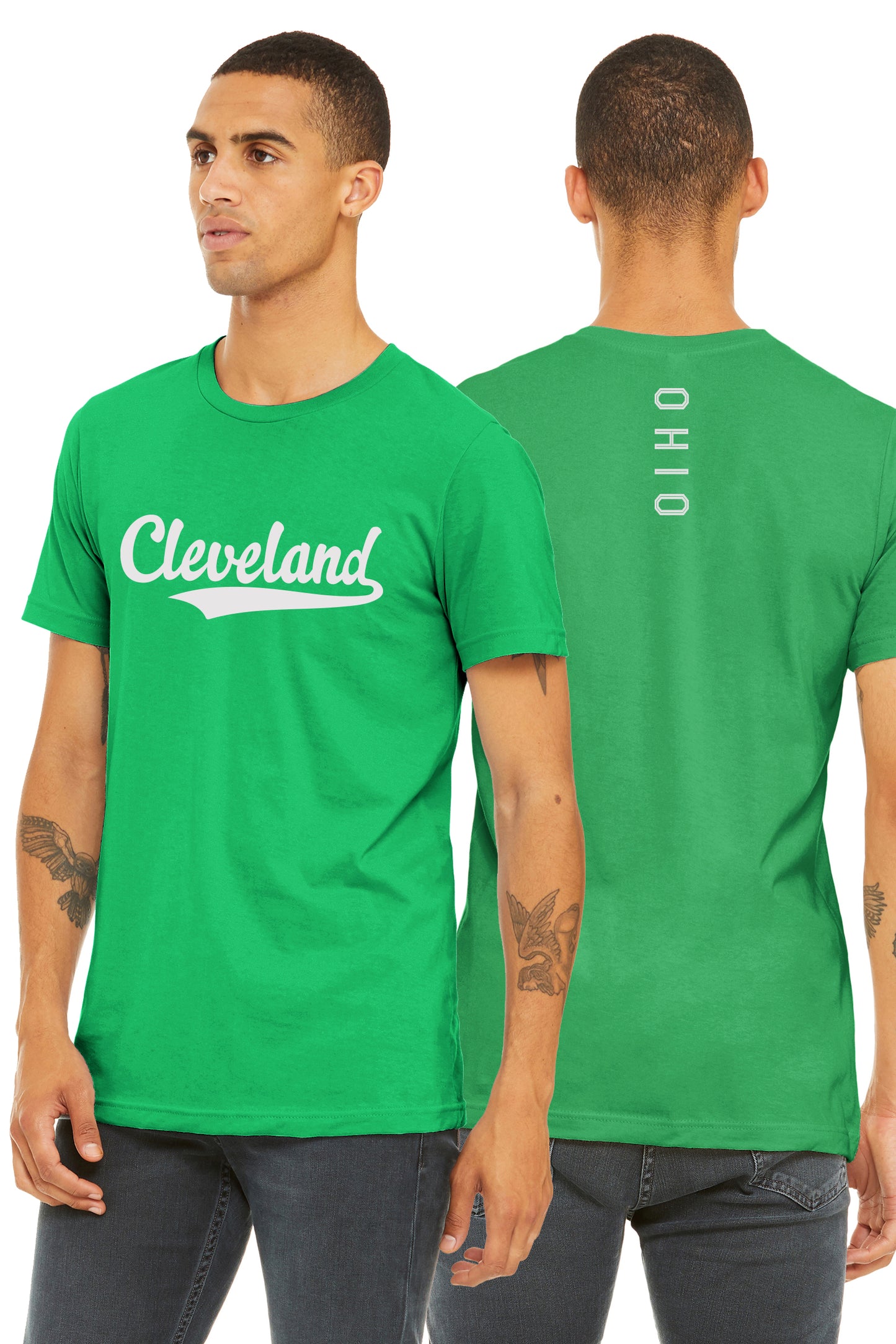 Daxton Adult Unisex Tshirt Cleveland Script with Ohio Vertical on the Back