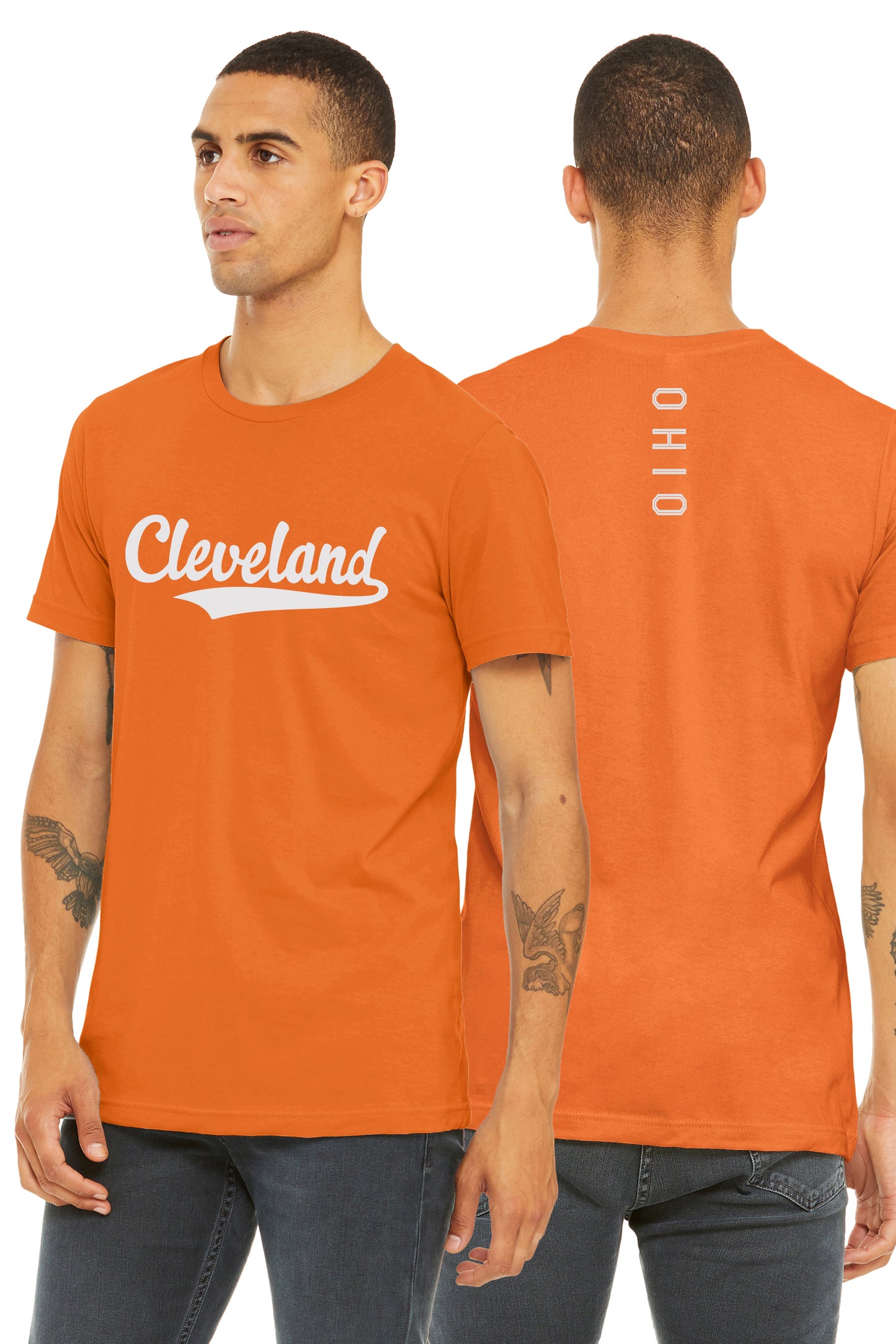 Daxton Adult Unisex Tshirt Cleveland Script with Ohio Vertical on the Back