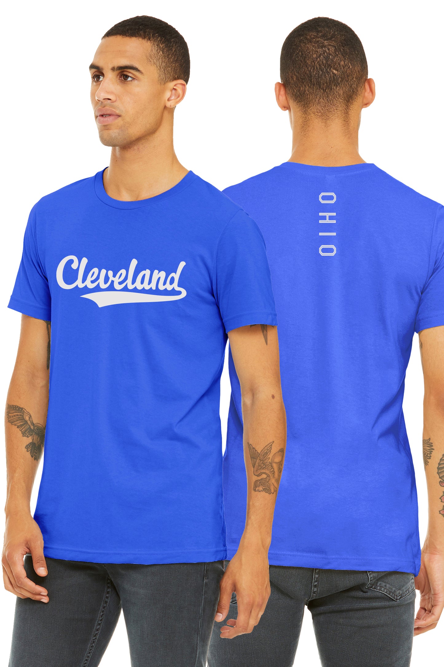 Daxton Adult Unisex Tshirt Cleveland Script with Ohio Vertical on the Back