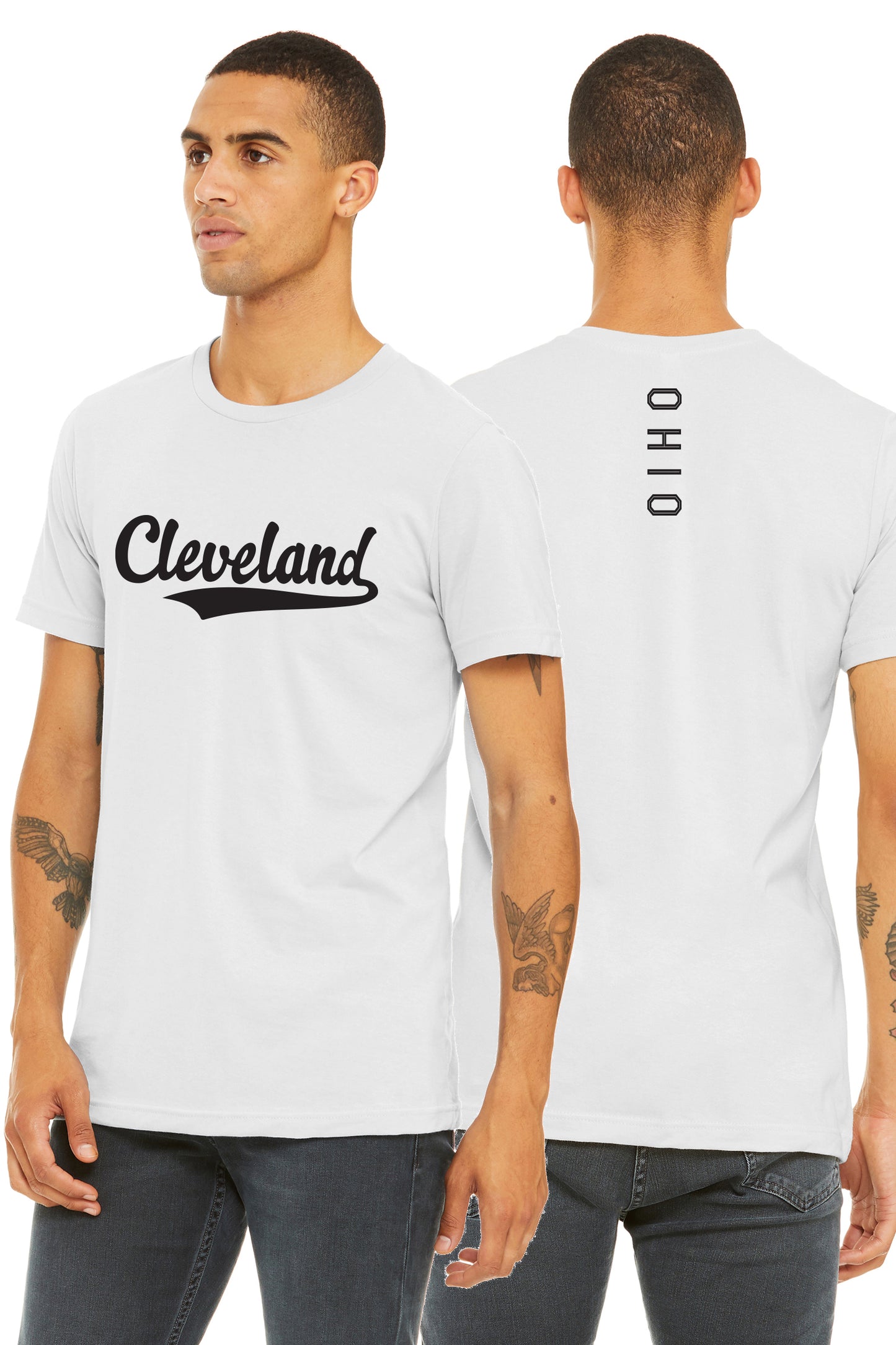 Daxton Adult Unisex Tshirt Cleveland Script with Ohio Vertical on the Back