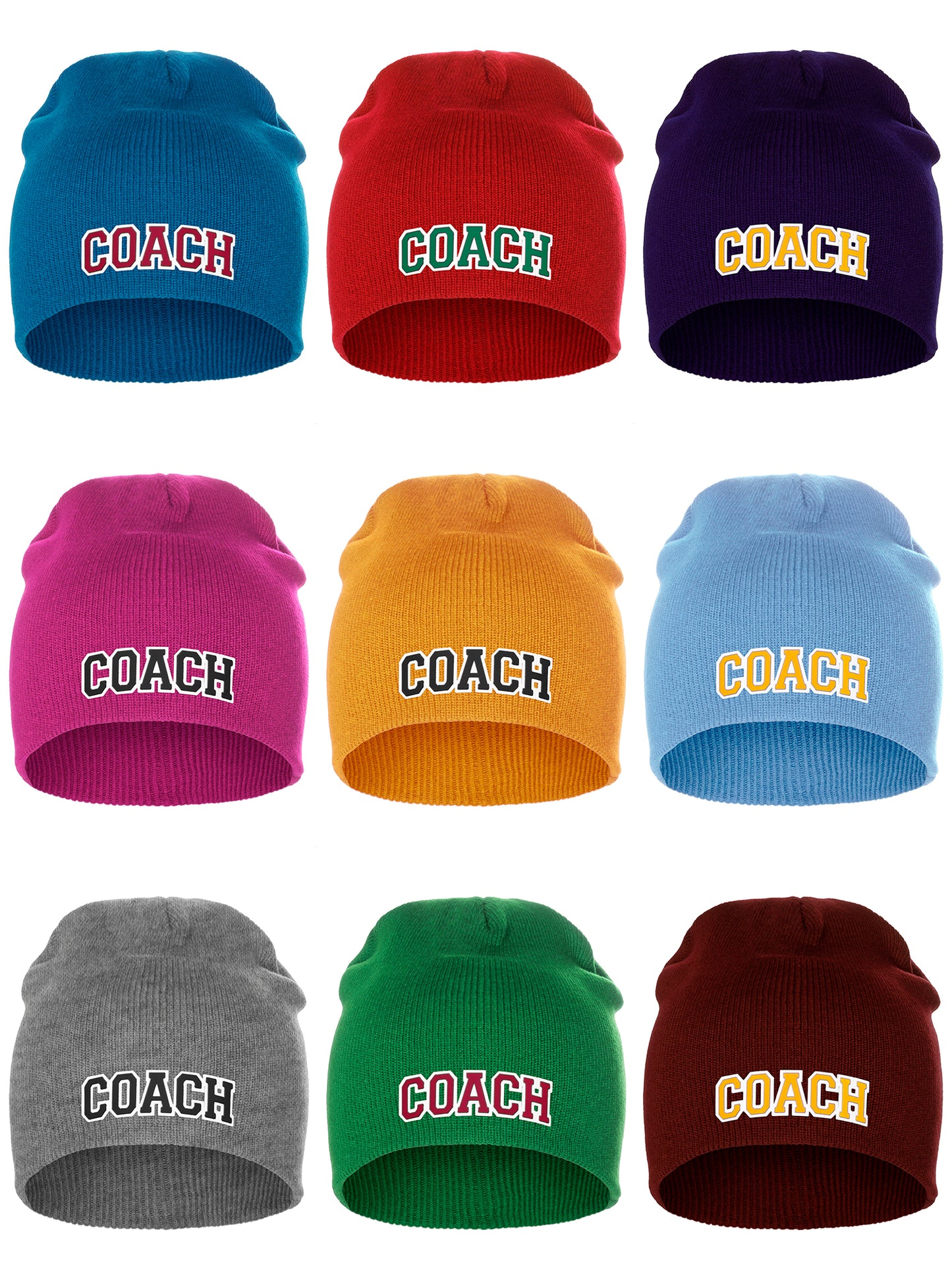 Coach Arch Letters Winter Knit Cuffless Beanie 3D Raised Layers