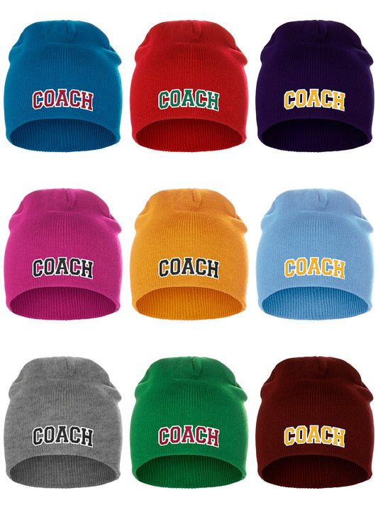 Coach Arch Letters Winter Knit Cuffless Beanie 3D Raised Layers