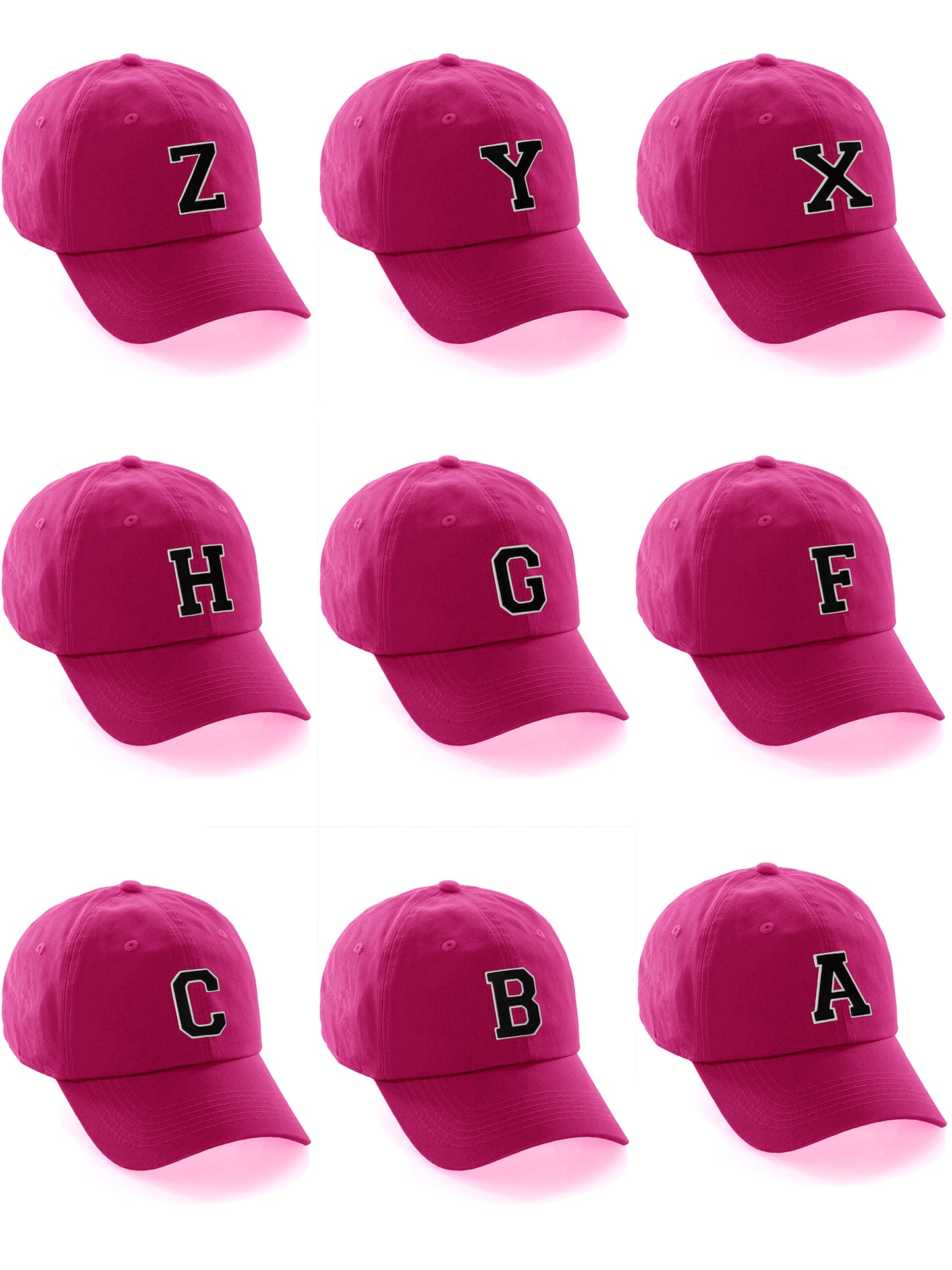 I&W Hatgear Customized Letter Initial Baseball Hat A to Z Team Colors, Hot Pink Hat Wh Blck