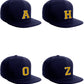 Classic Snapback Hat Custom A to Z Initial Letters, Navy Cap White Gold