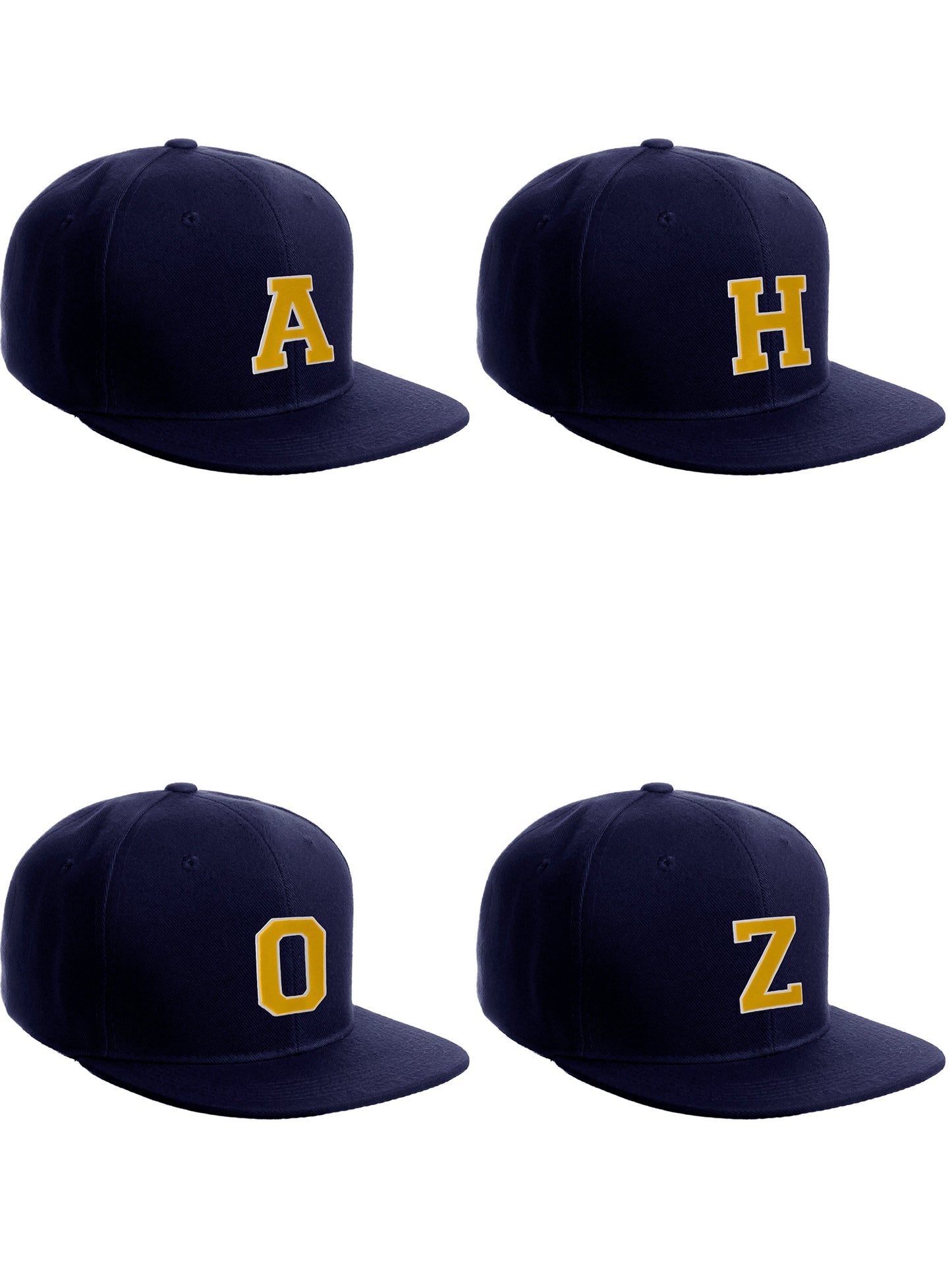 Classic Snapback Hat Custom A to Z Initial Letters, Navy Cap White Gold