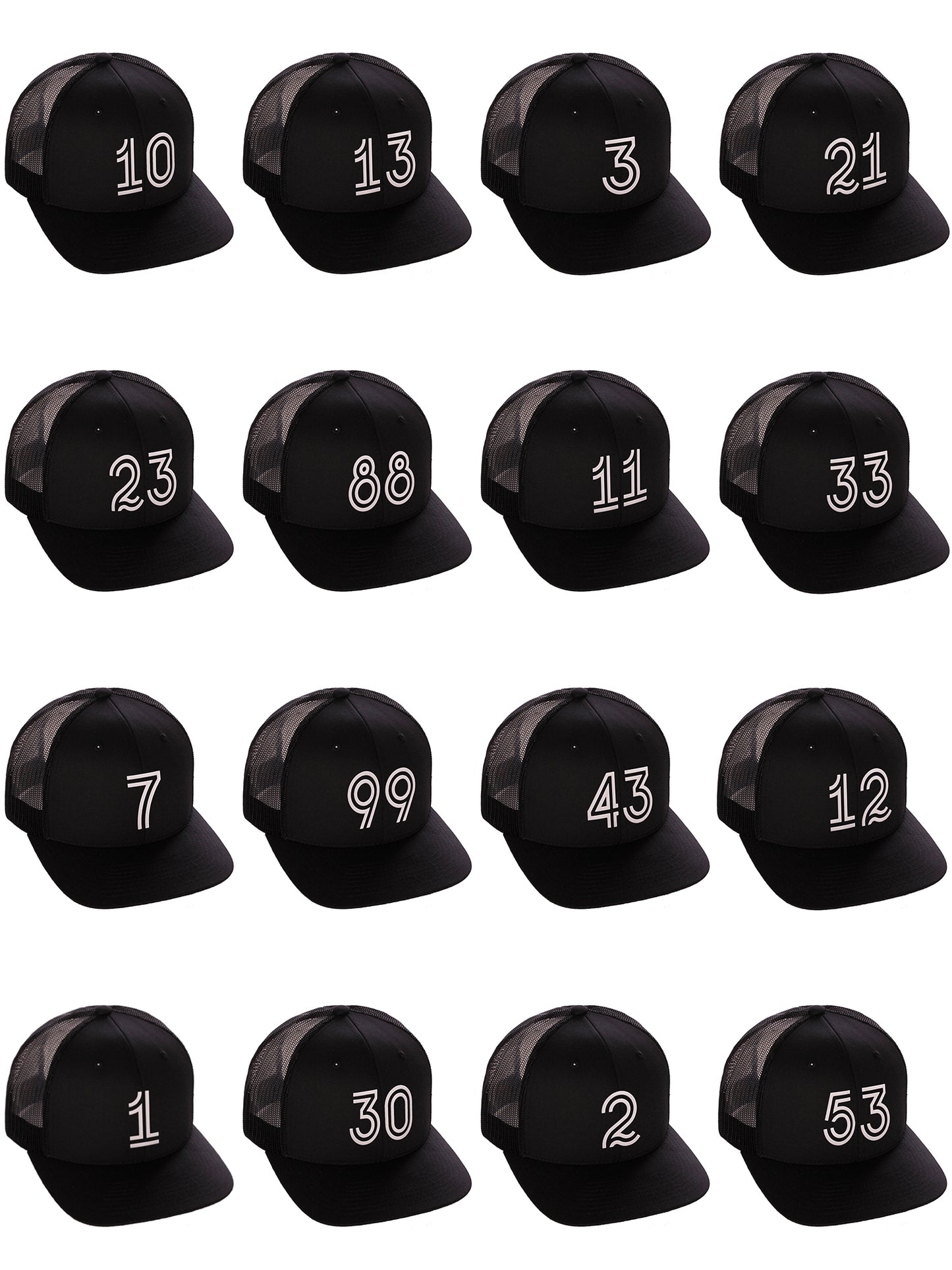 Daxton Team Numbers Structured Trucker Mesh Hat Mid Profile Cap, Black Black