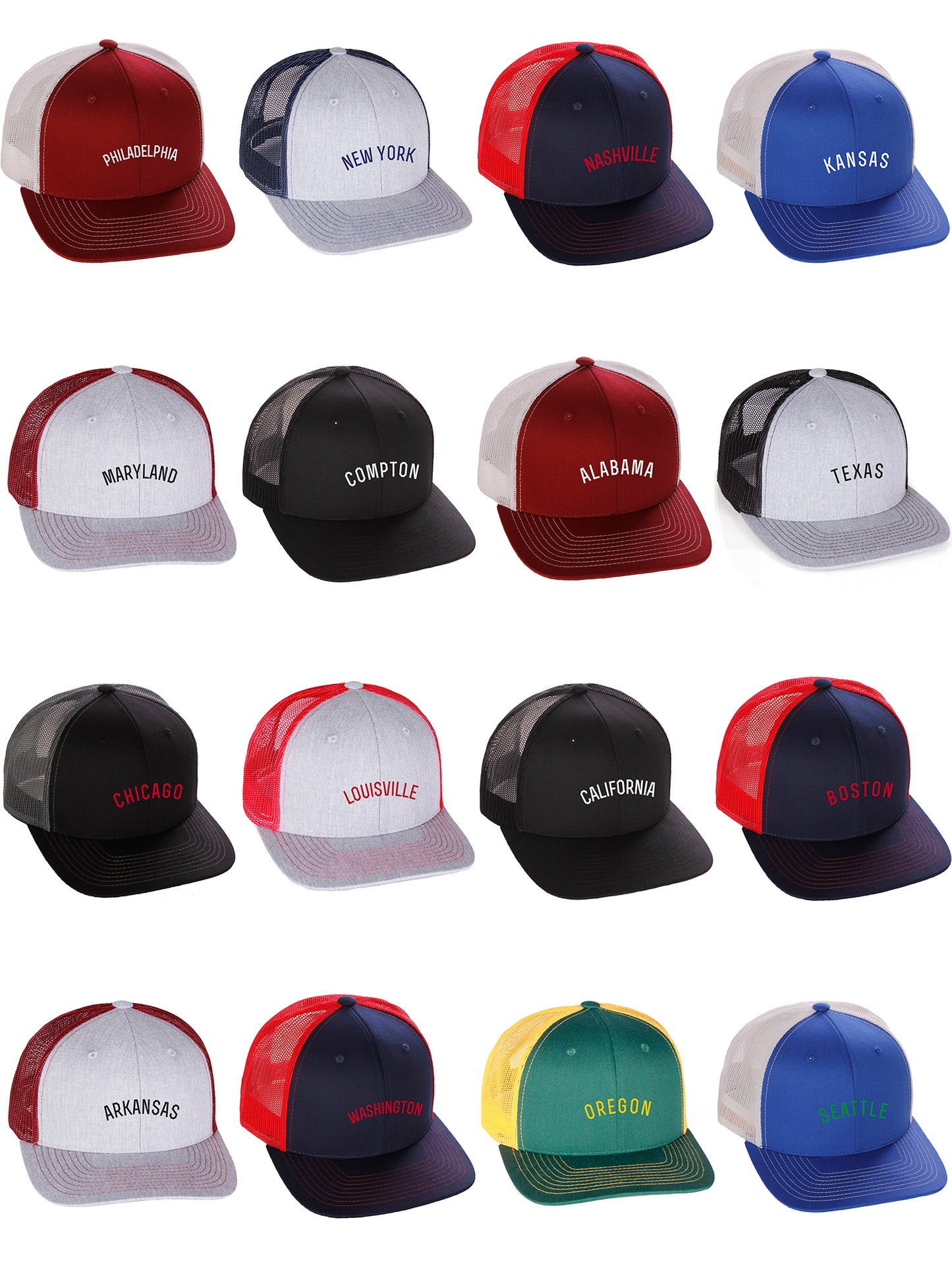 Daxton USA Cities Trucker Mesh Structured Hat Mid Profile Snapback Cap