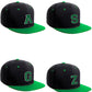 Classic Snapback Hat Custom A to Z Initial Letters, Black Green Cap White Green