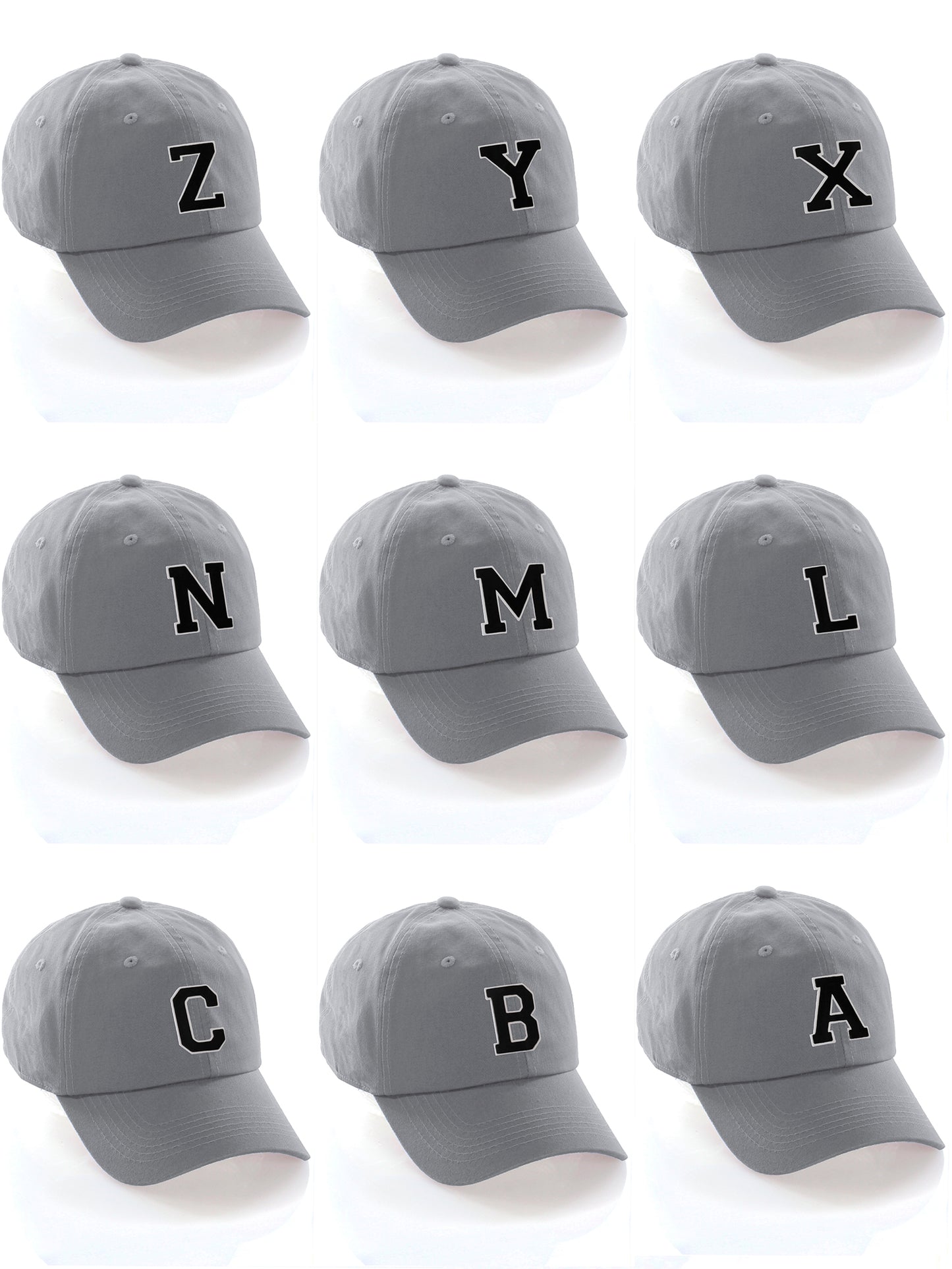 Custom Hat A to Z Initial Letters Classic Baseball Cap, Light Grey White Black