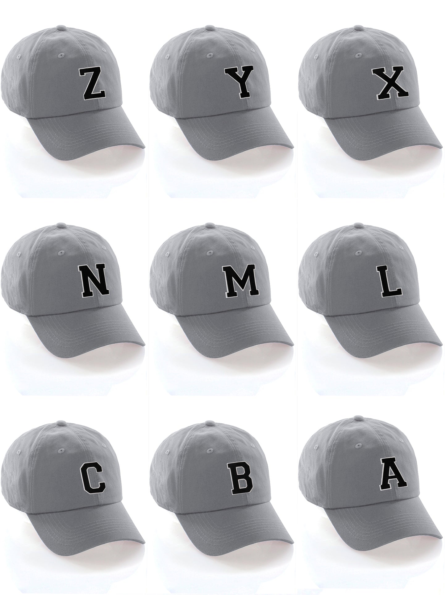 Custom Hat A to Z Initial Letters Classic Baseball Cap, Light Grey White Black