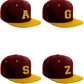 Classic Snapback Hat Custom A to Z Initial Letters, Burgundy Gold Cap White Gold