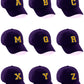 Customized Letter Initial Baseball Hat A to Z Team Colors, Purple Cap White Gold
