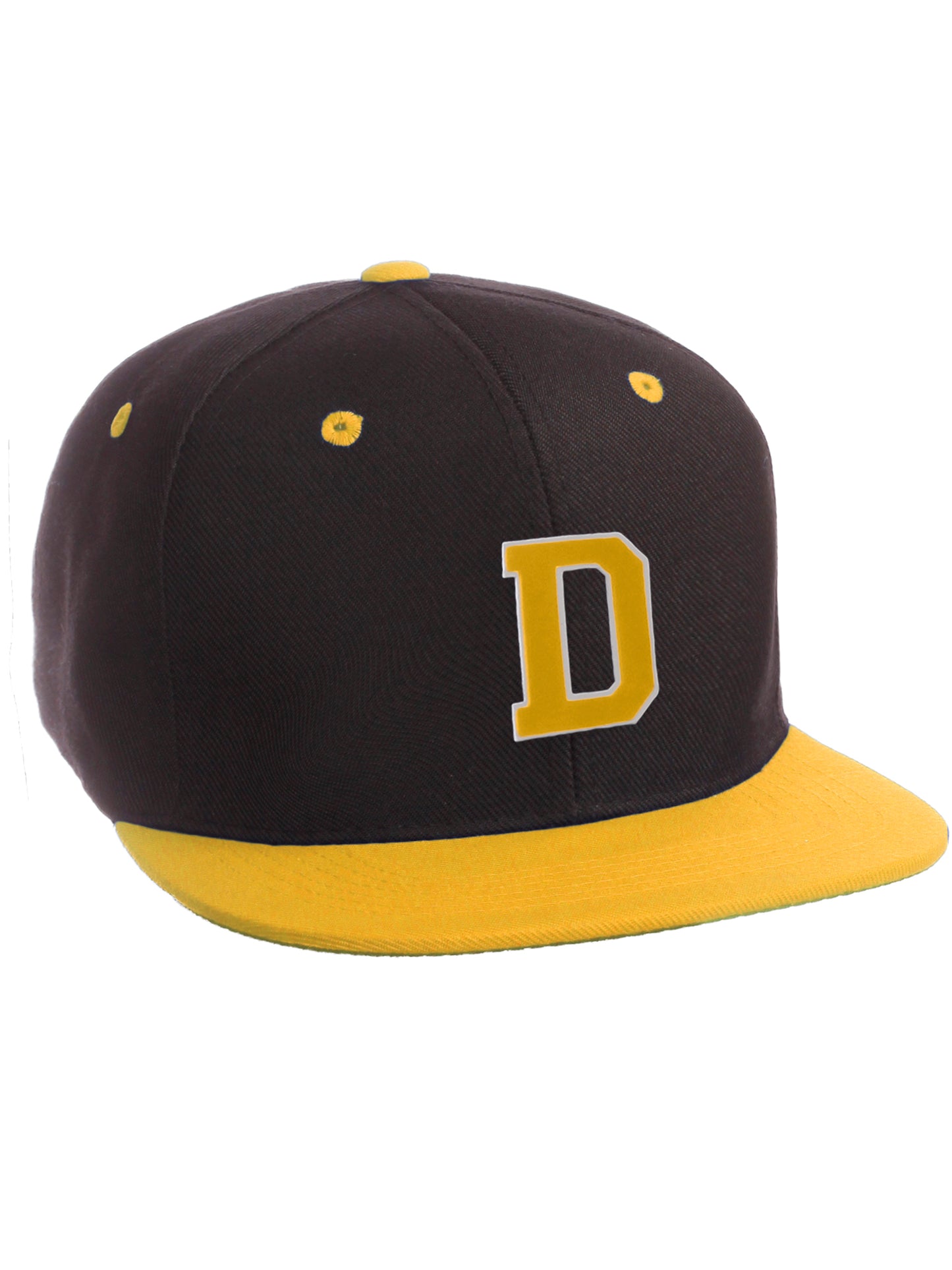 Classic Snapback Hat Custom A to Z Initial Letters, Black Gold Cap White Gold