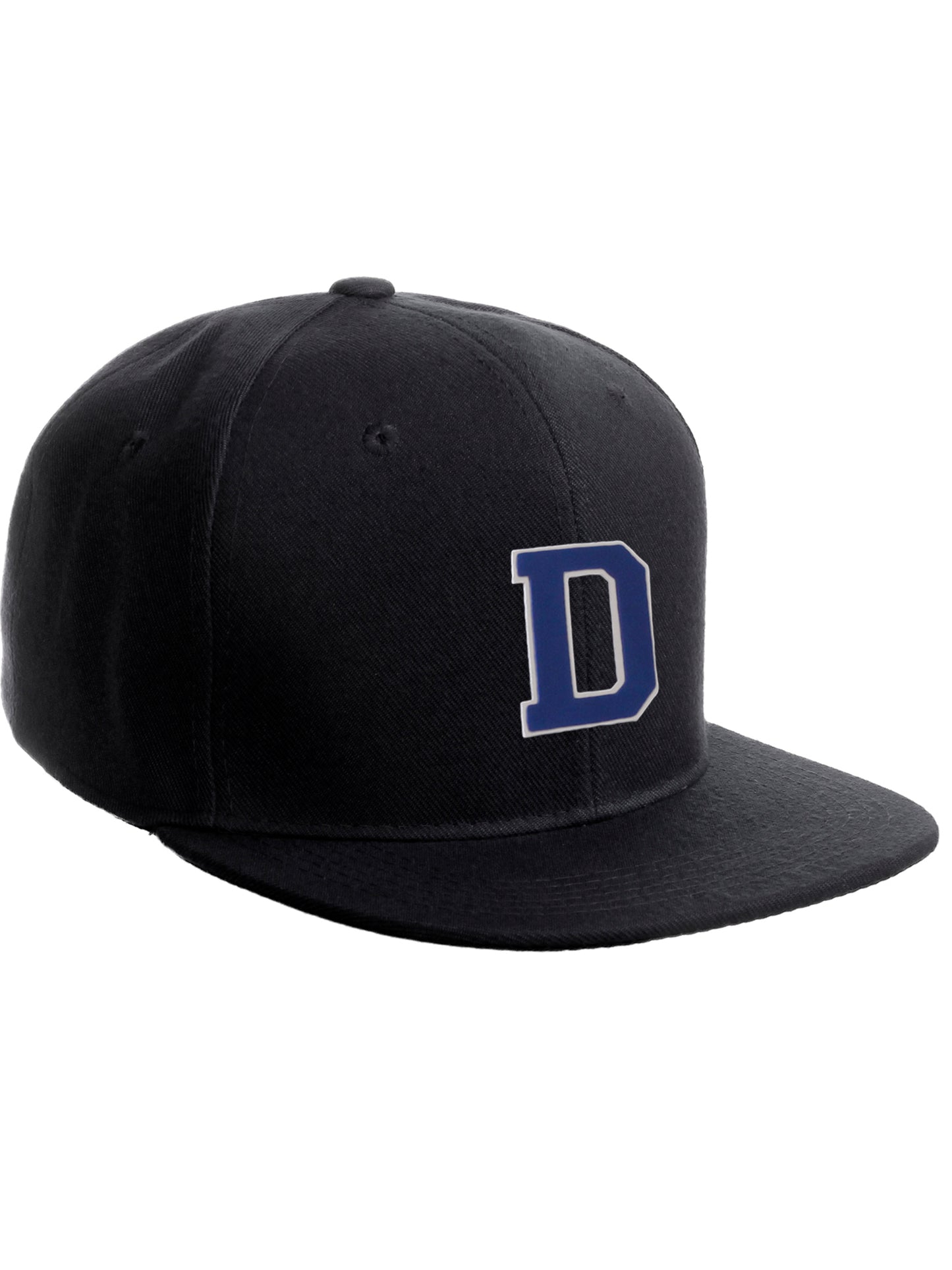 Classic Snapback Hat Custom A to Z Initial Raised Letters, Black Cap White Royal