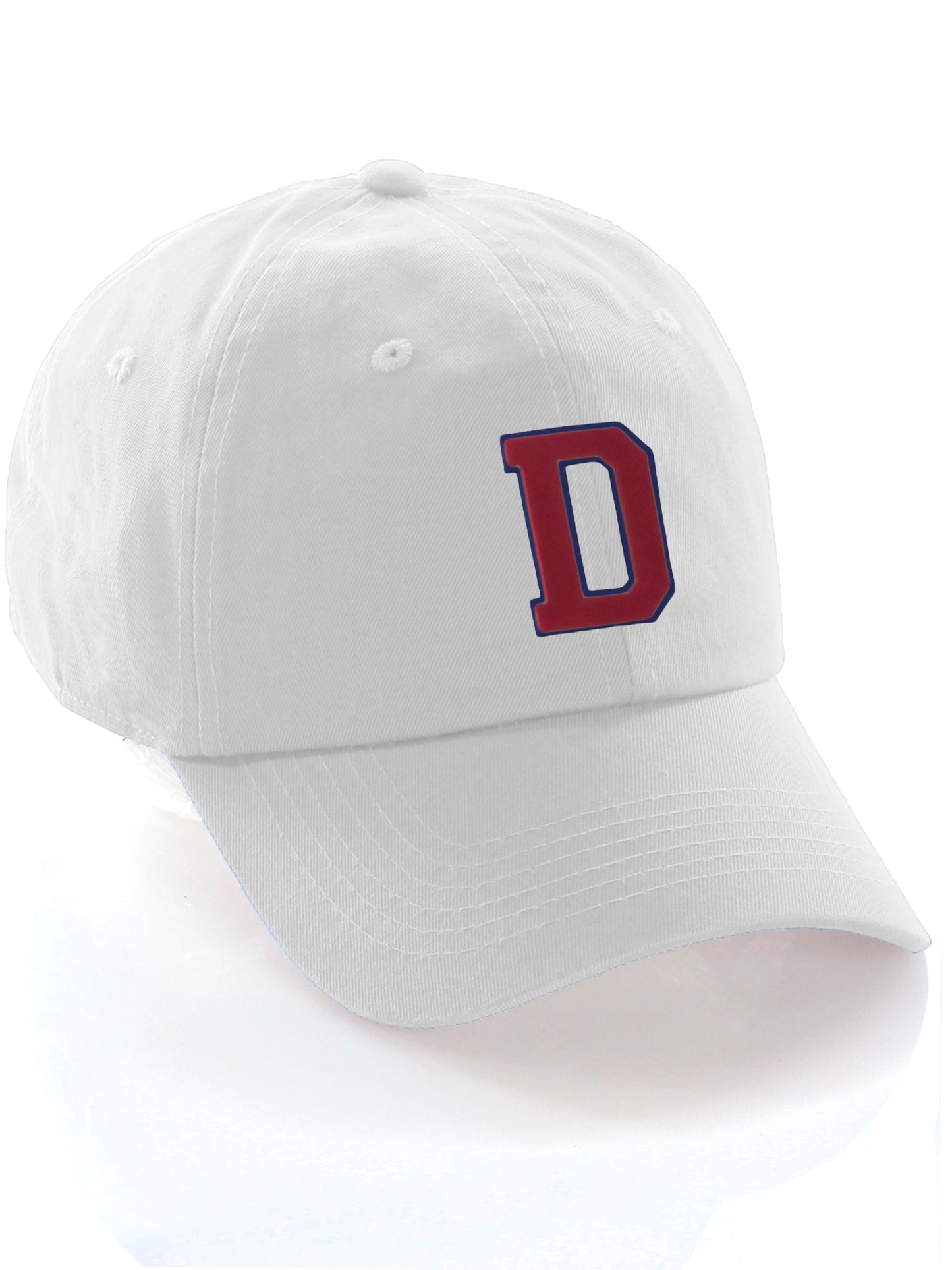 I&W Hatgear Customized Letter Initial Baseball Hat A to Z Team Colors, White Cap Blue Red