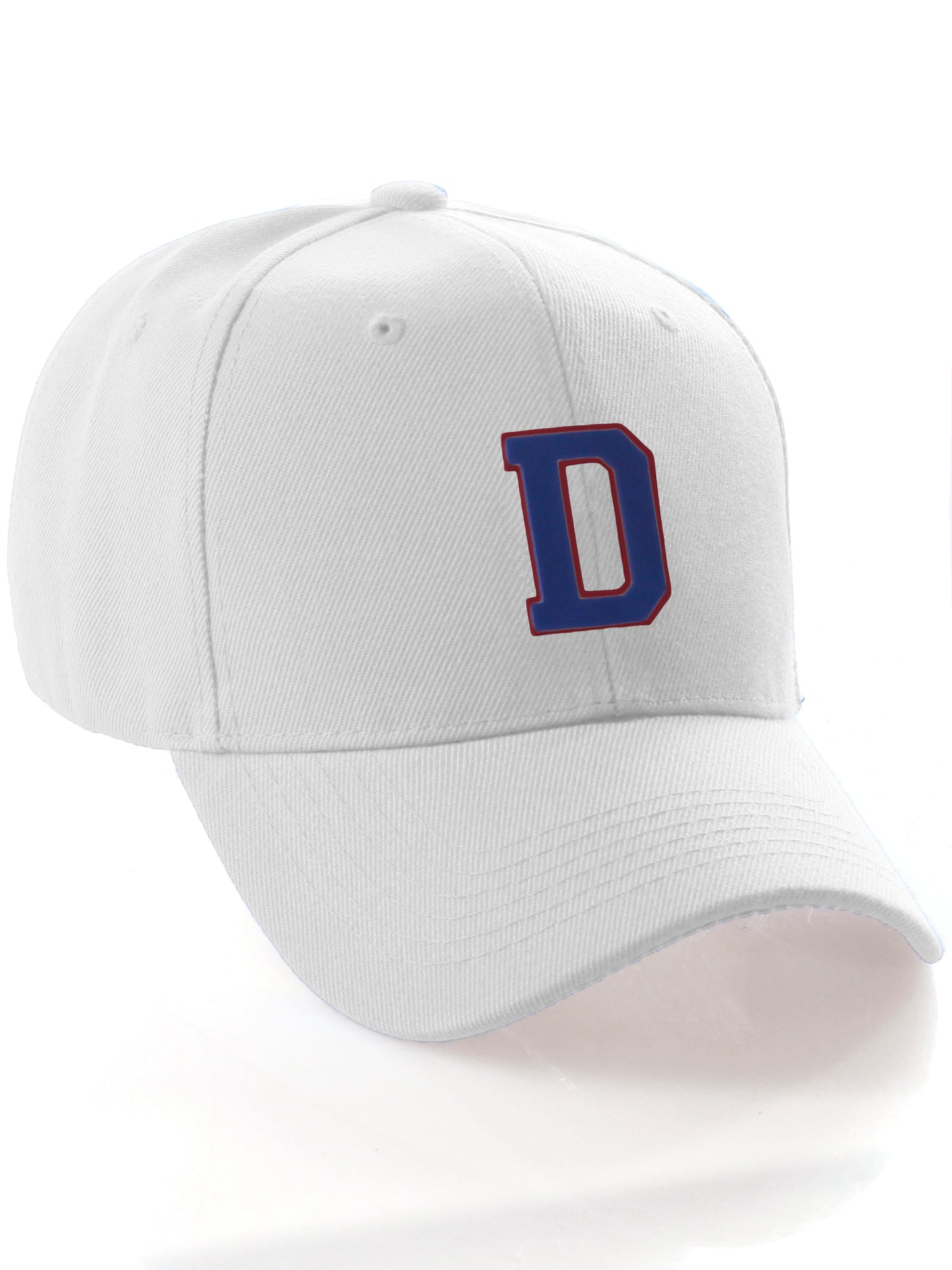 Classic Baseball Hat Custom A to Z Initial Team Letter, White Cap Red Blue