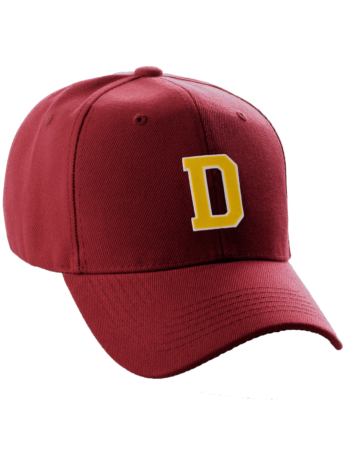 Classic Baseball Hat Custom A to Z Initial Team Letter, Burgundy Cap White Gold