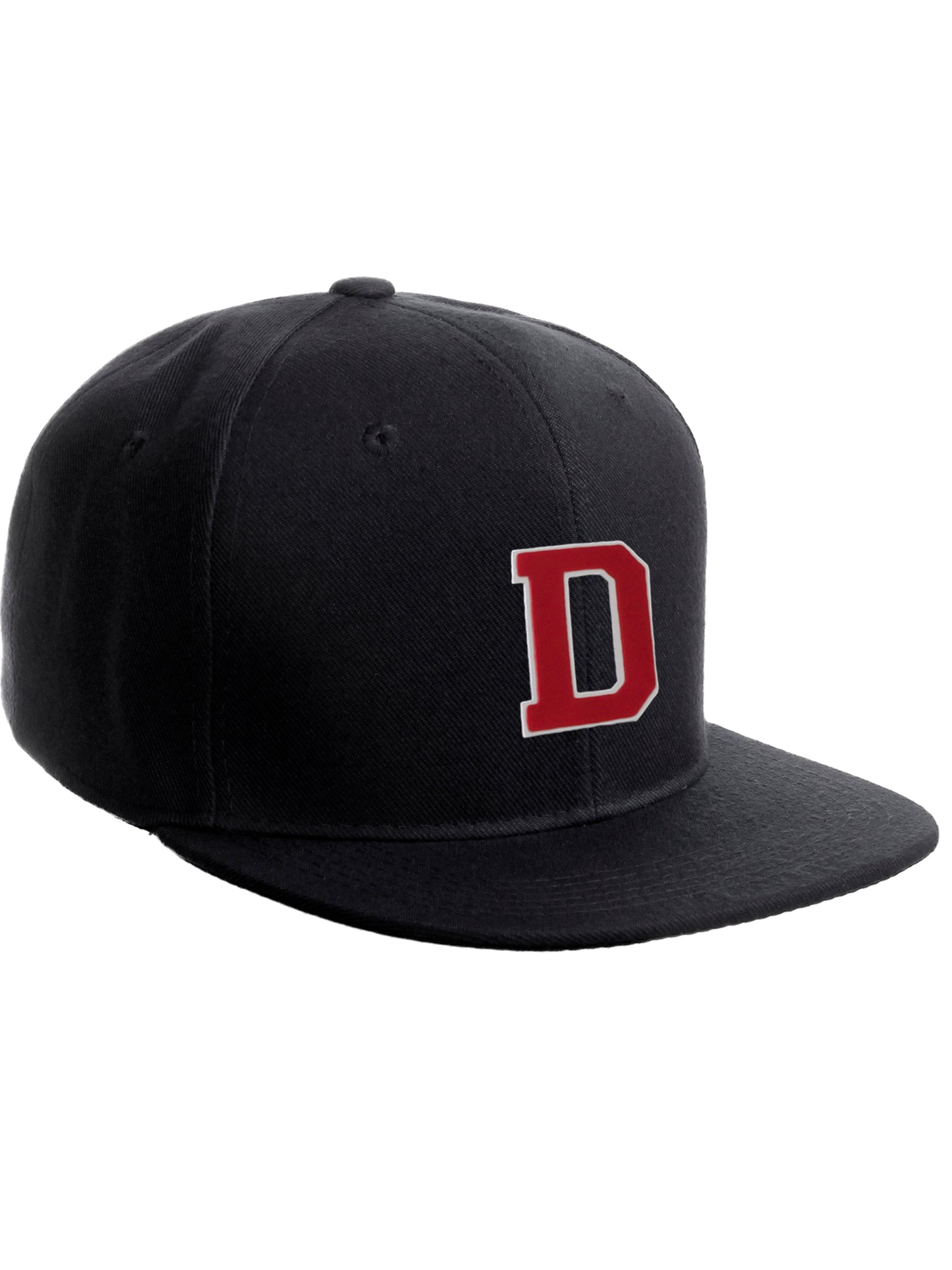 Classic Snapback Hat Custom A to Z Initial Raised Letters, Black Cap White Red