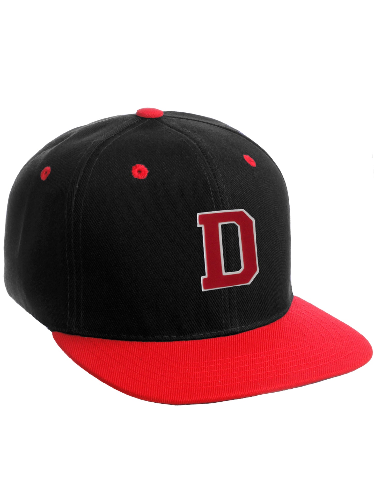 Classic Snapback Hat Custom A to Z Initial Letters, Black Red Cap White Red