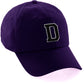 Customized Letter Initial Baseball Hat A to Z Team Colors, Purple Cap White Black