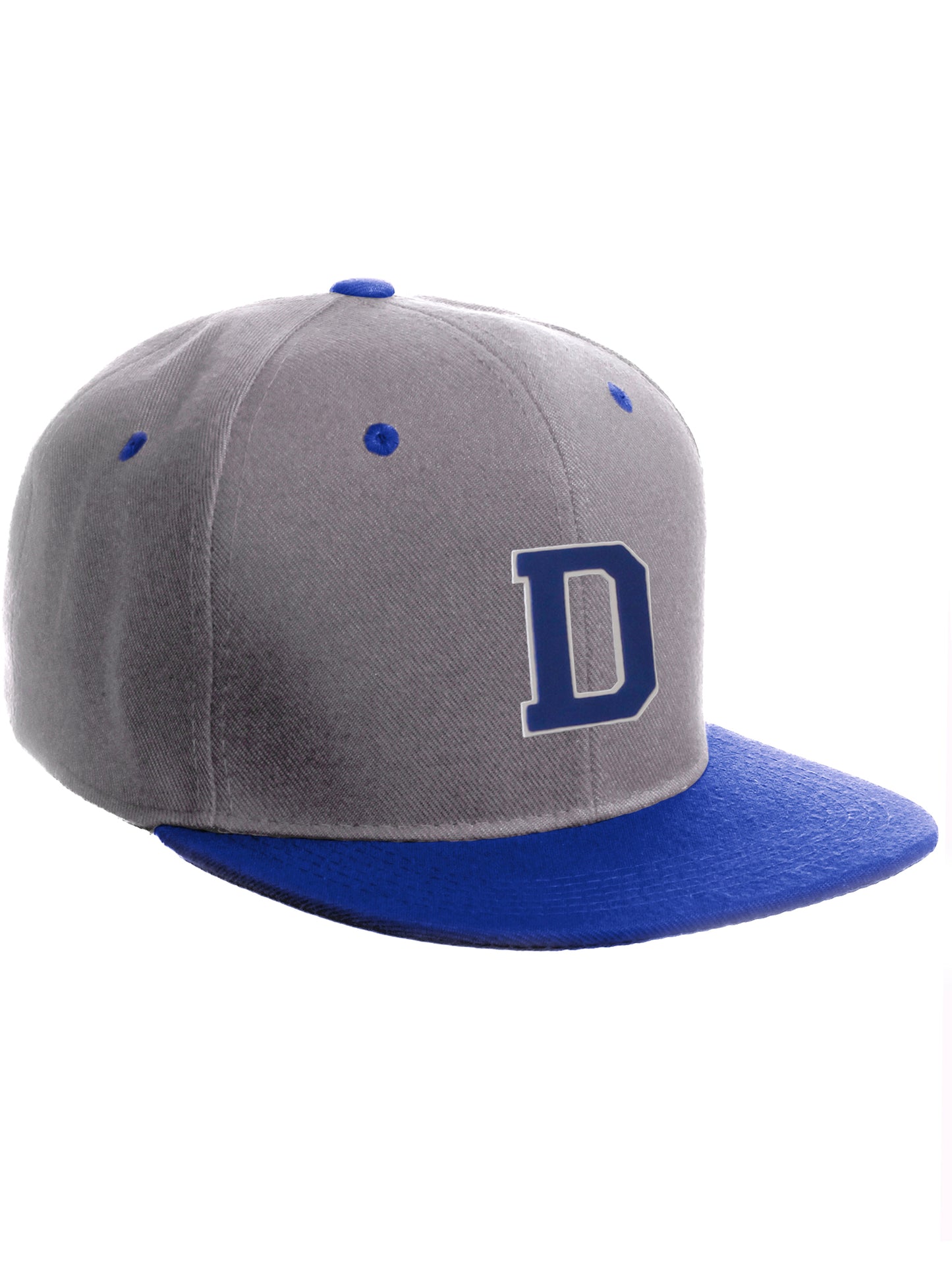 Classic Snapback Hat Custom A to Z Initial Letters, Lt Grey Royal Cap White Blue