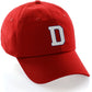 Customized Letter Initial Baseball Hat A to Z Team Colors, Red Cap Blue White