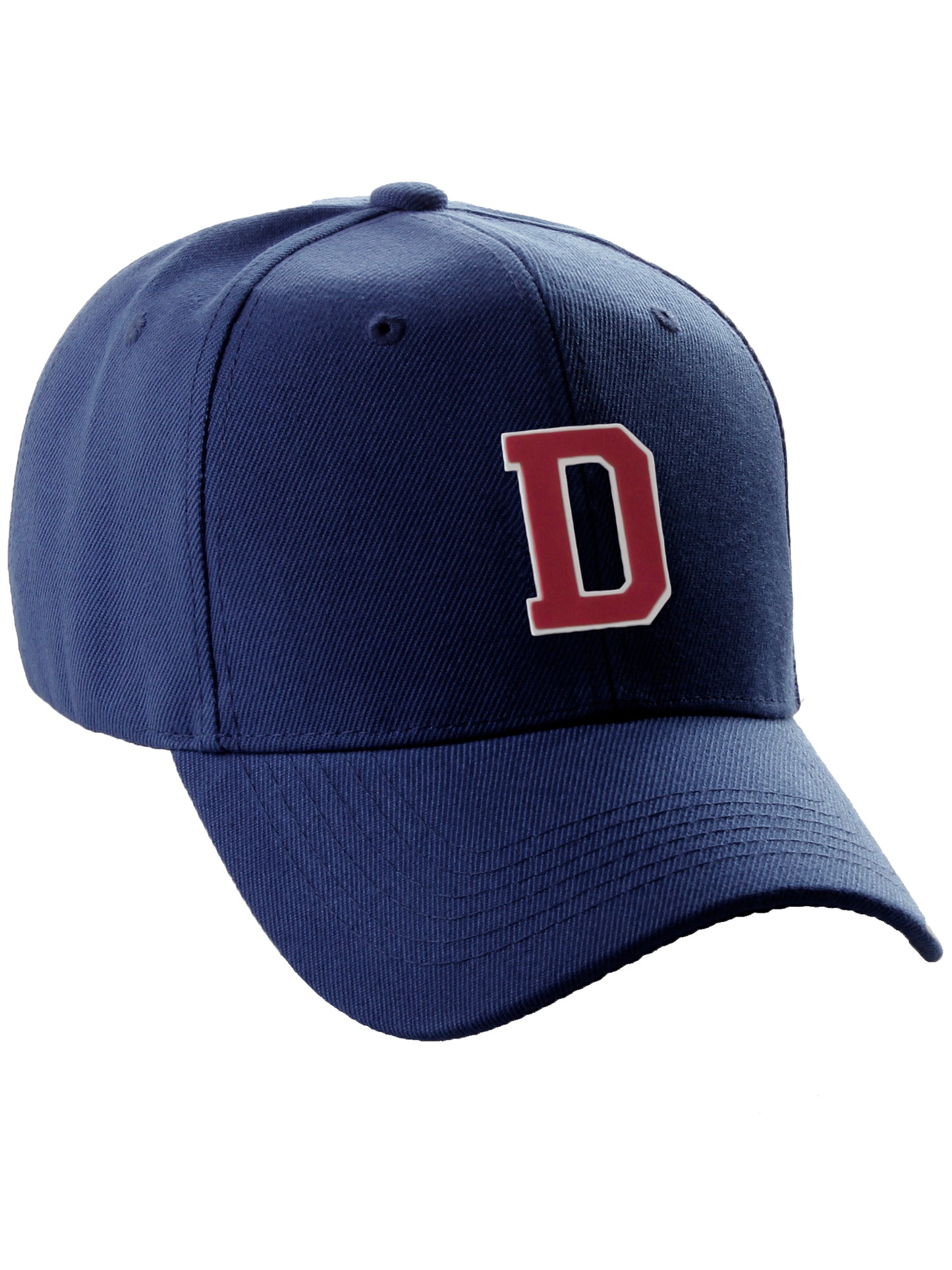 Classic Baseball Hat Custom A to Z Initial Team Letter, Navy Cap White Red
