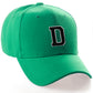 Classic Baseball Hat Custom A to Z Initial Team Letter, Green Cap White Black