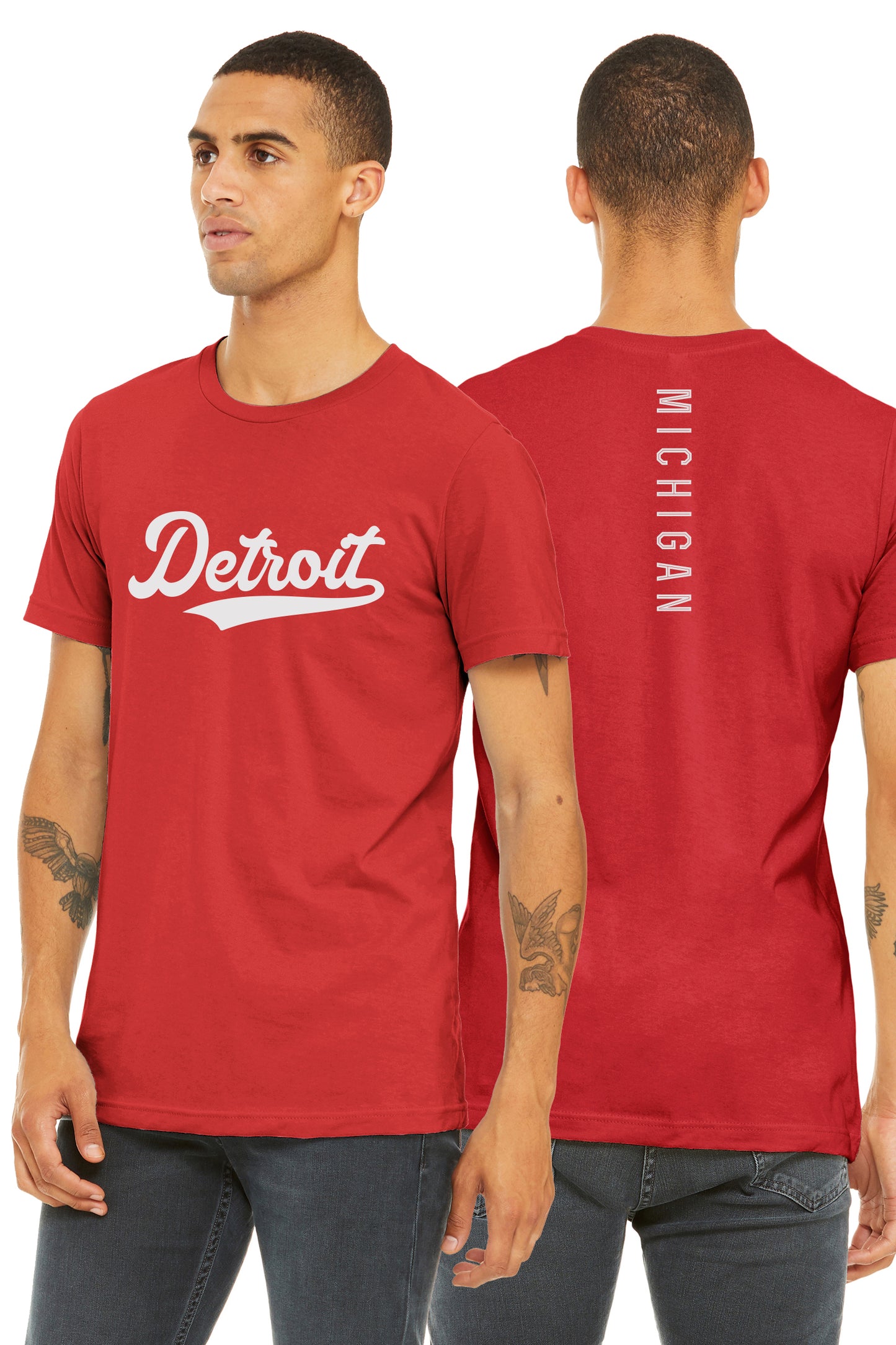 Daxton Adult Unisex Tshirt Detroit Script with Michigan Vertical on the Back