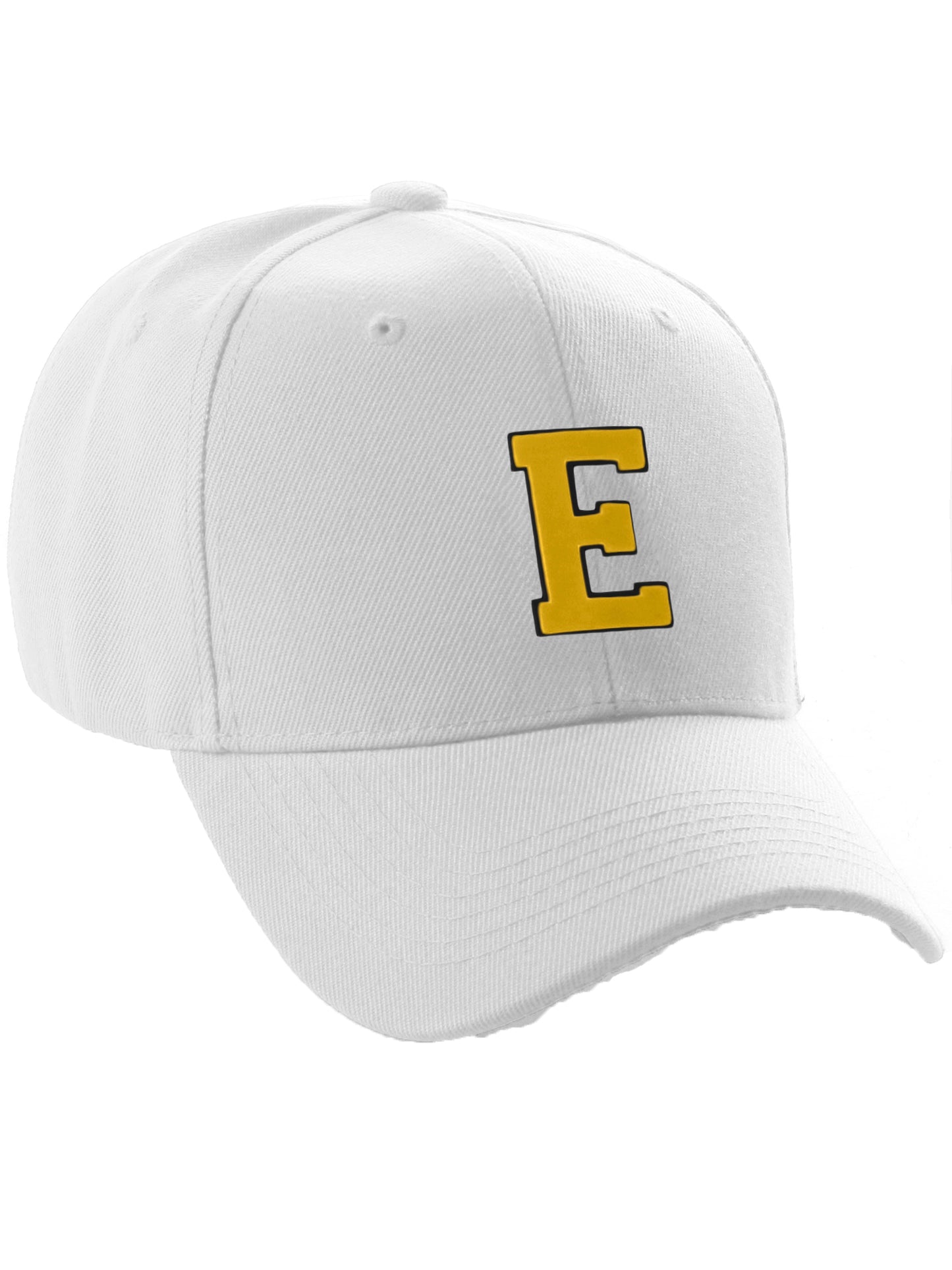 Classic Baseball Hat Custom A to Z Initial Team Letter, White Cap Black Gold