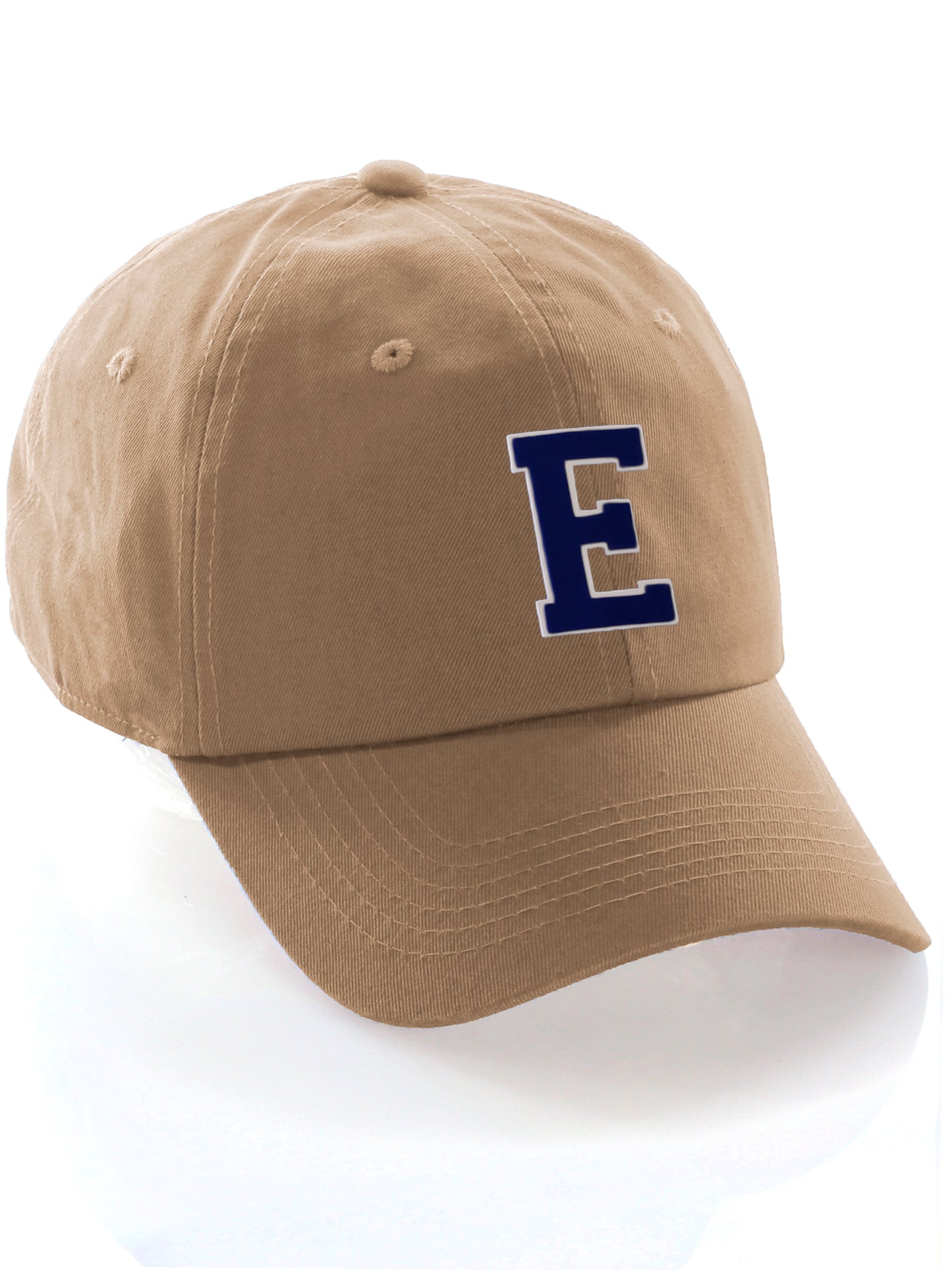 I&W Hatgear Customized Letter Initial Baseball Hat A to Z Team Colors, Khaki Cap White Navy