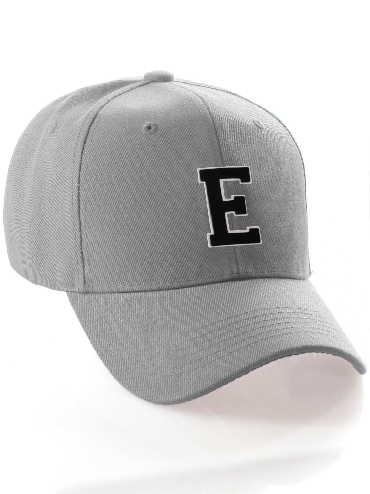 Classic Baseball Hat Custom A to Z Initial Team Letter, Lt Gray Cap White Black