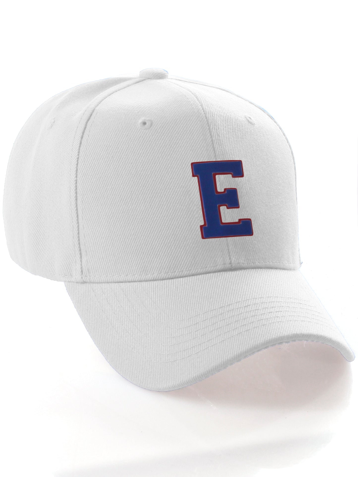 Classic Baseball Hat Custom A to Z Initial Team Letter, White Cap Red Blue