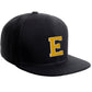 Classic Snapback Hat Custom A to Z Initial Raised Letters, Black Cap White Gold