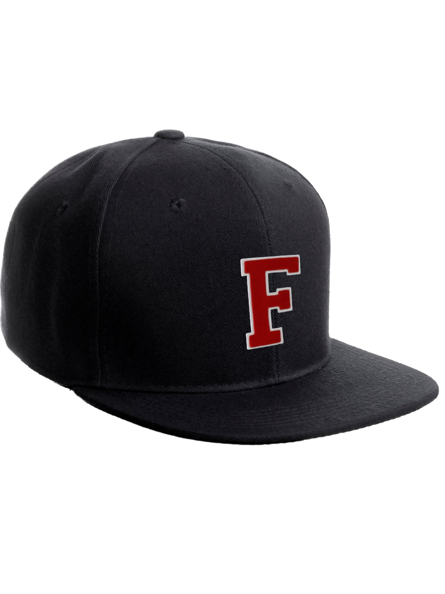 Classic Snapback Hat Custom A to Z Initial Raised Letters, Black Cap White Red