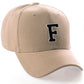 Classic Baseball Hat Custom A to Z Initial Team Letter, Khaki Cap White Black