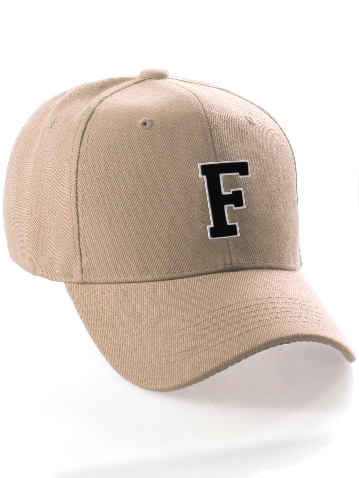 Classic Baseball Hat Custom A to Z Initial Team Letter, Khaki Cap White Black
