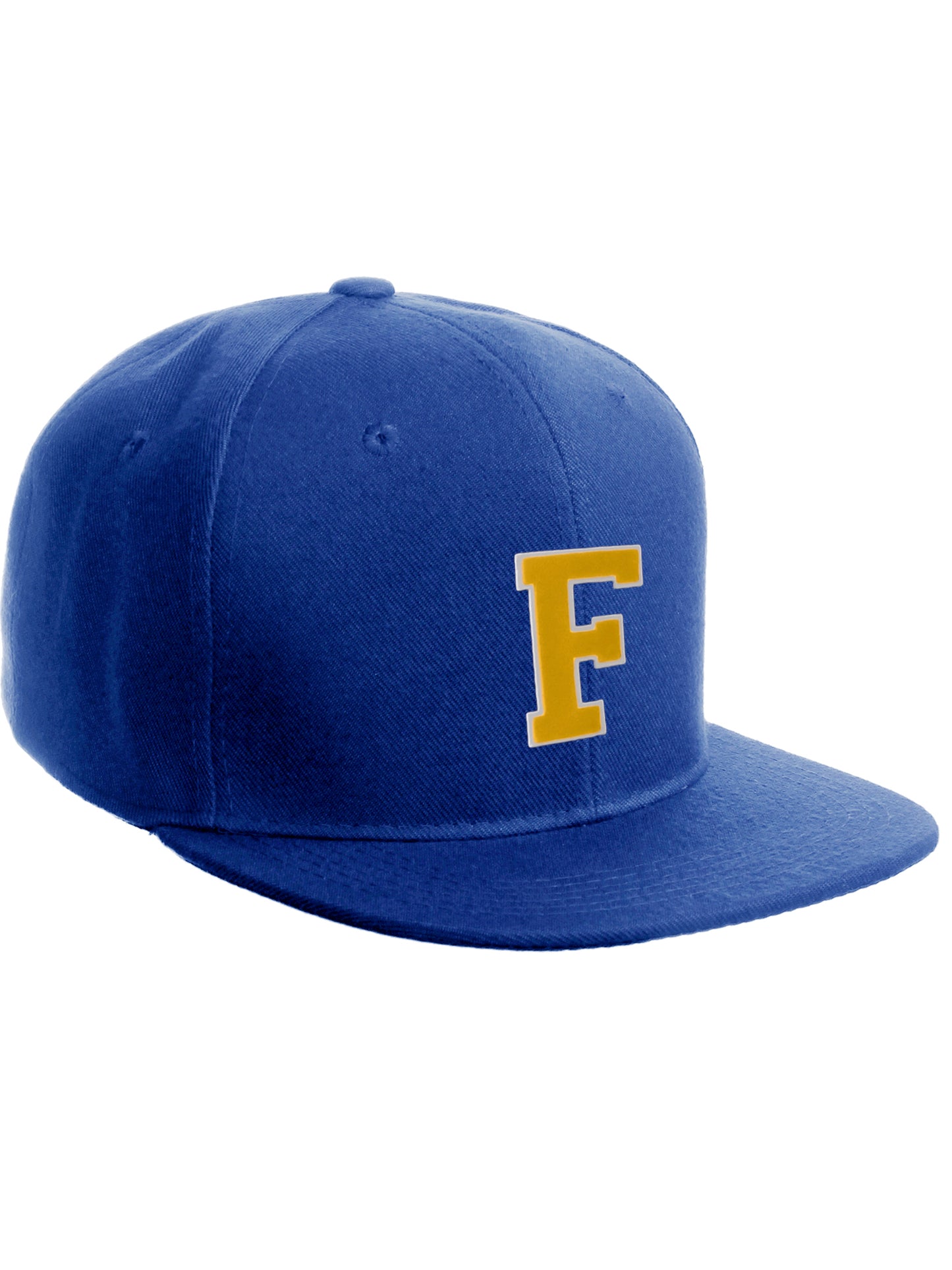 Classic Snapback Hat Custom A to Z Initial Raised Letter, Royal Cap White Gold
