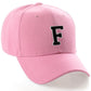 Classic Baseball Hat Custom A to Z Initial Team Letter, Pink Cap White Black